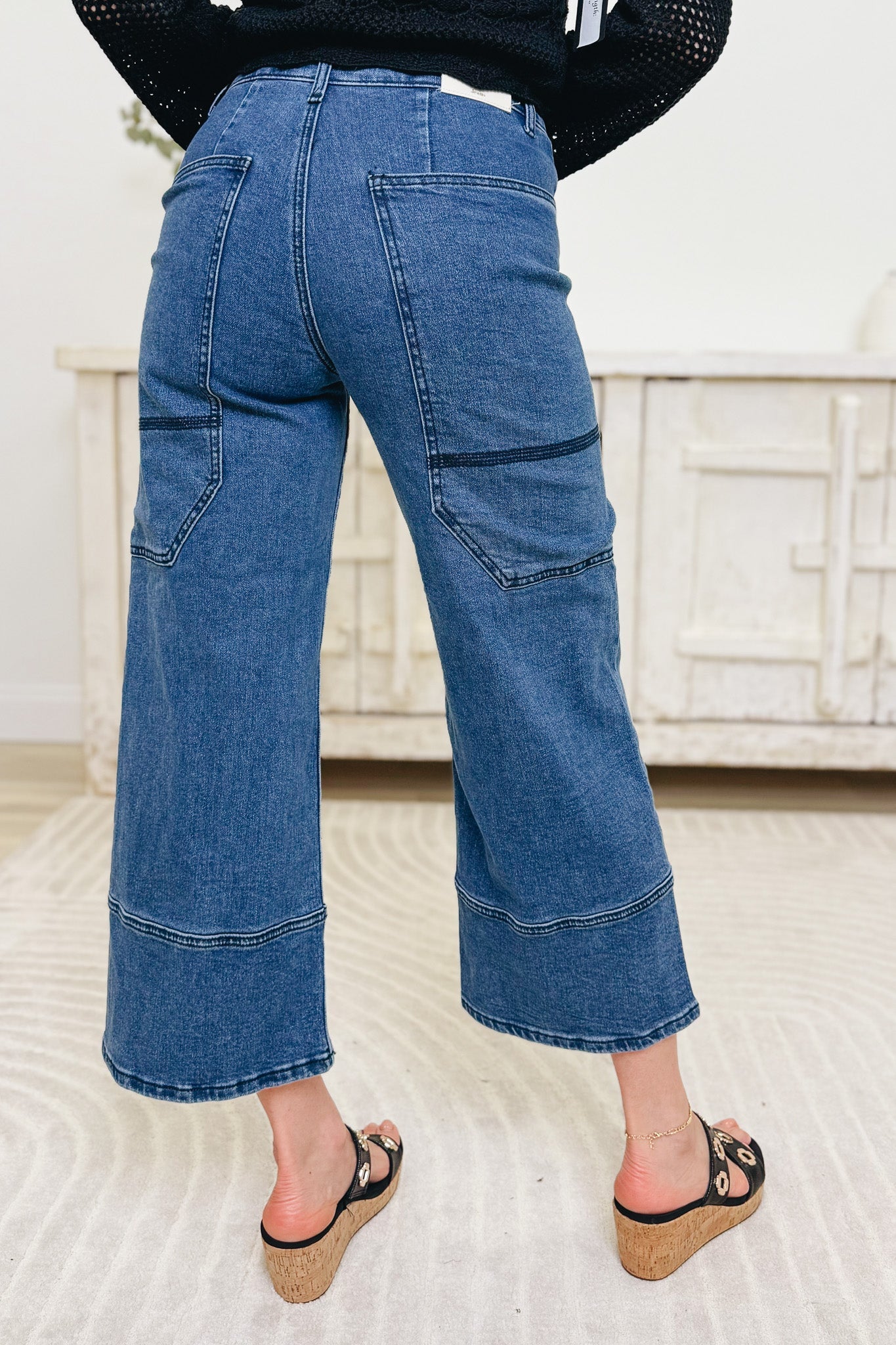 Unique Apparel By Saige Denim - Wide Leg Utility Jeans - Dark