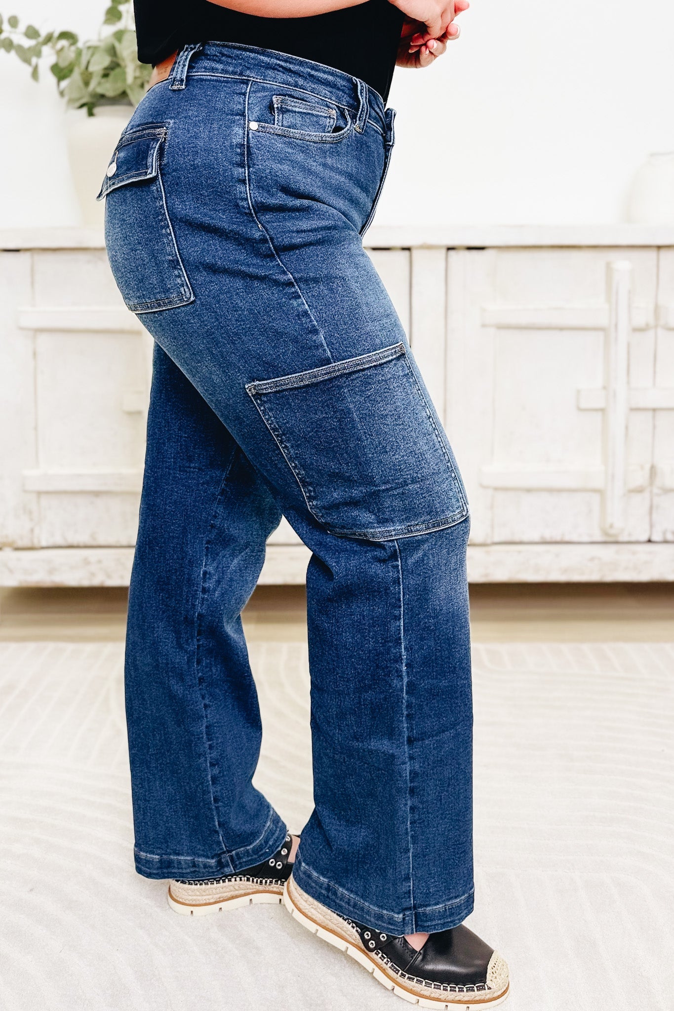 Judy Blue Heidi High Rise Cargo Wide Leg Jeans