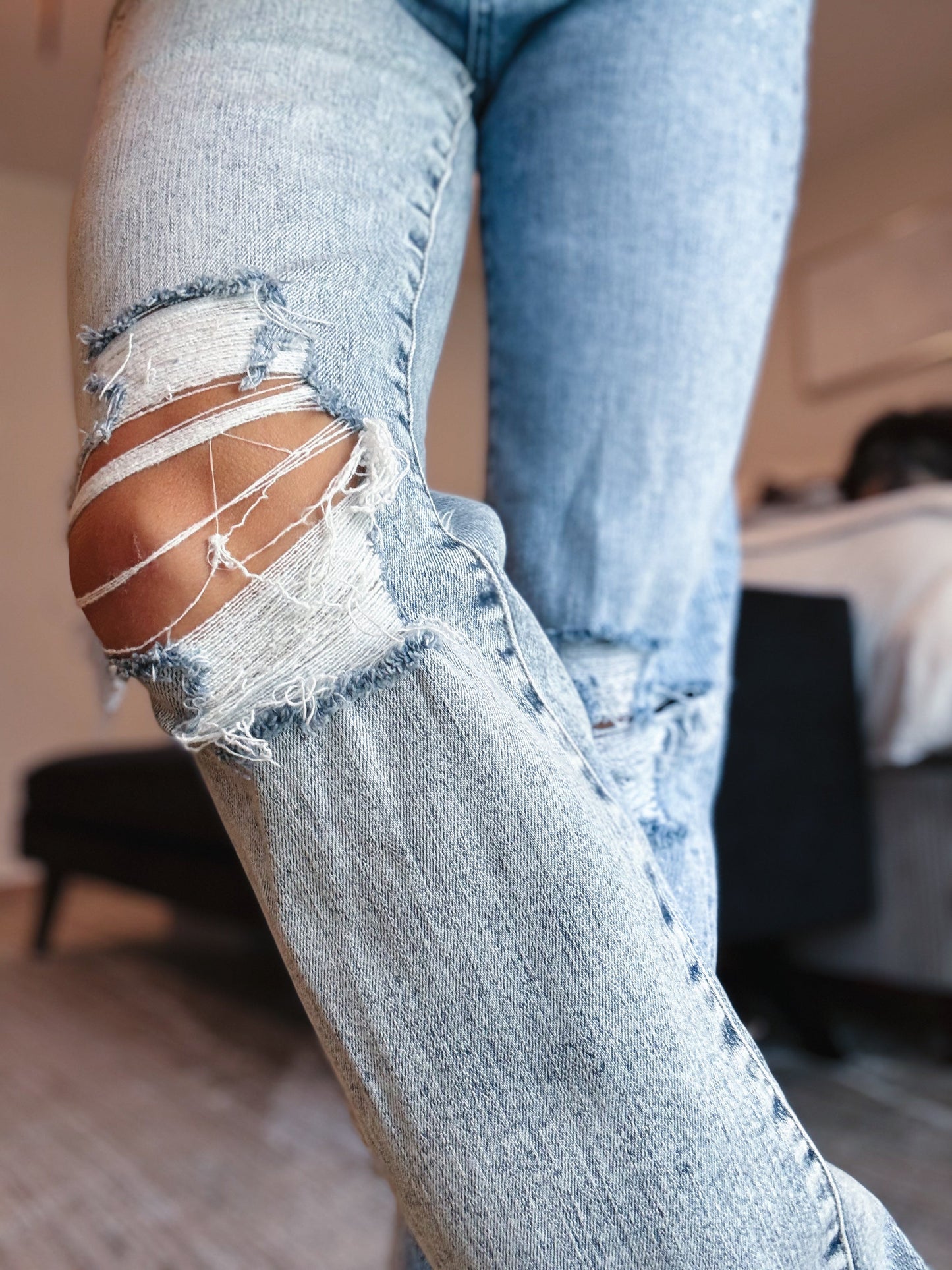 Shimmer Down Now By Mica - Mid Rise Distressed Embellished Jeans