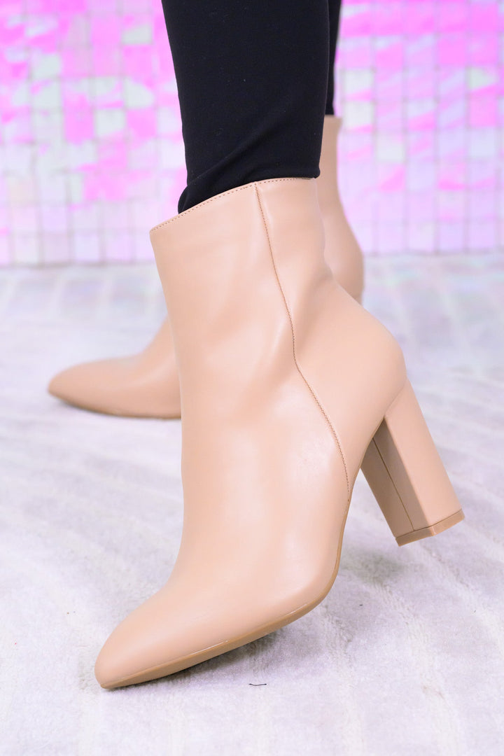 The Sara Pointy Toe Boots - Beige