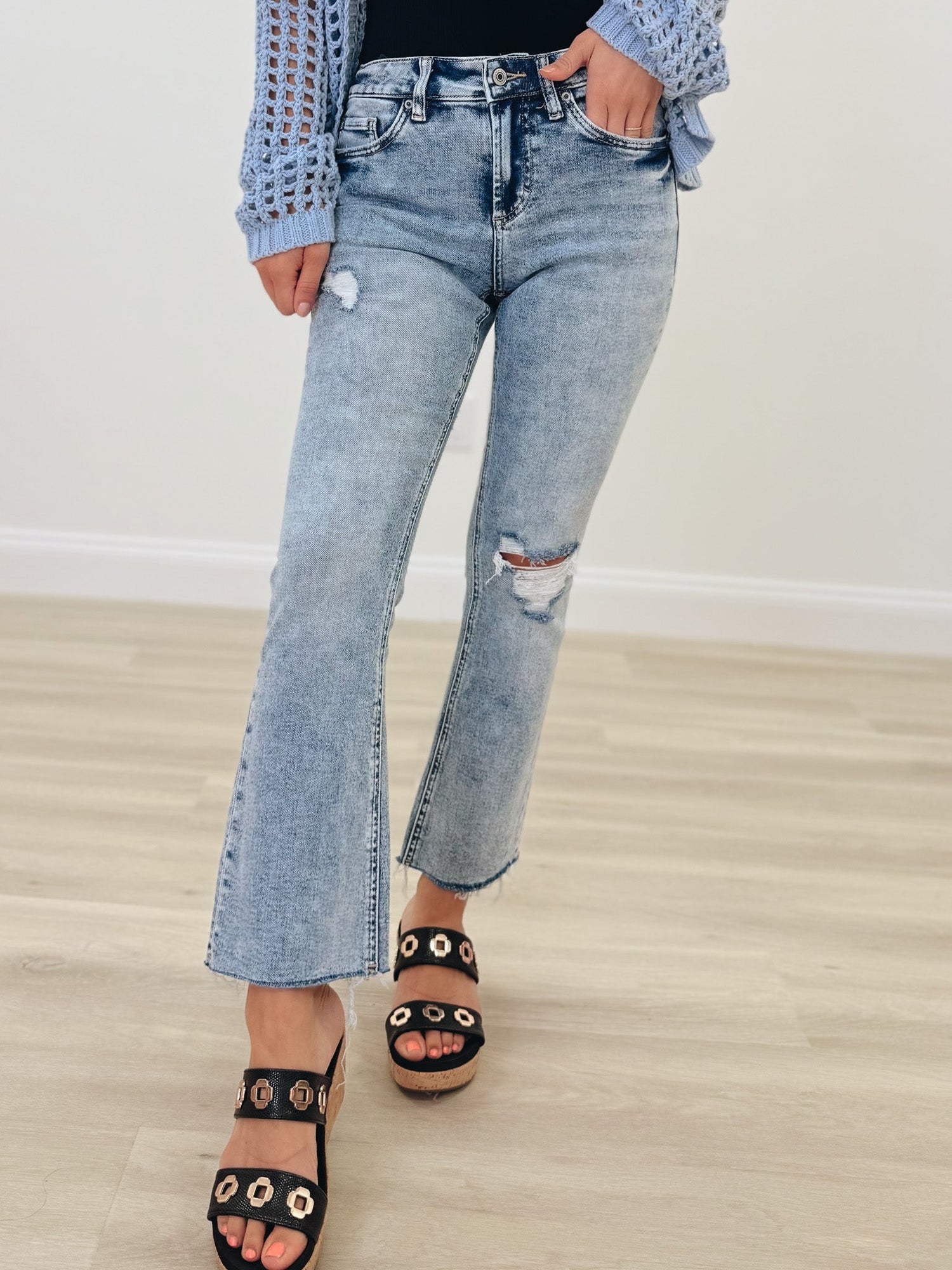 Turn It Up By Mica - High Rise Bootcut Acid Wash Jeans - Acid Cloud