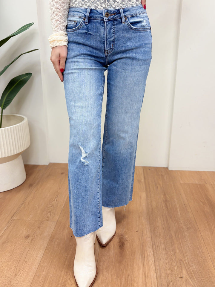 Hold Us Together By Mica - Mid Rise Tummy Control Wide Leg Jeans