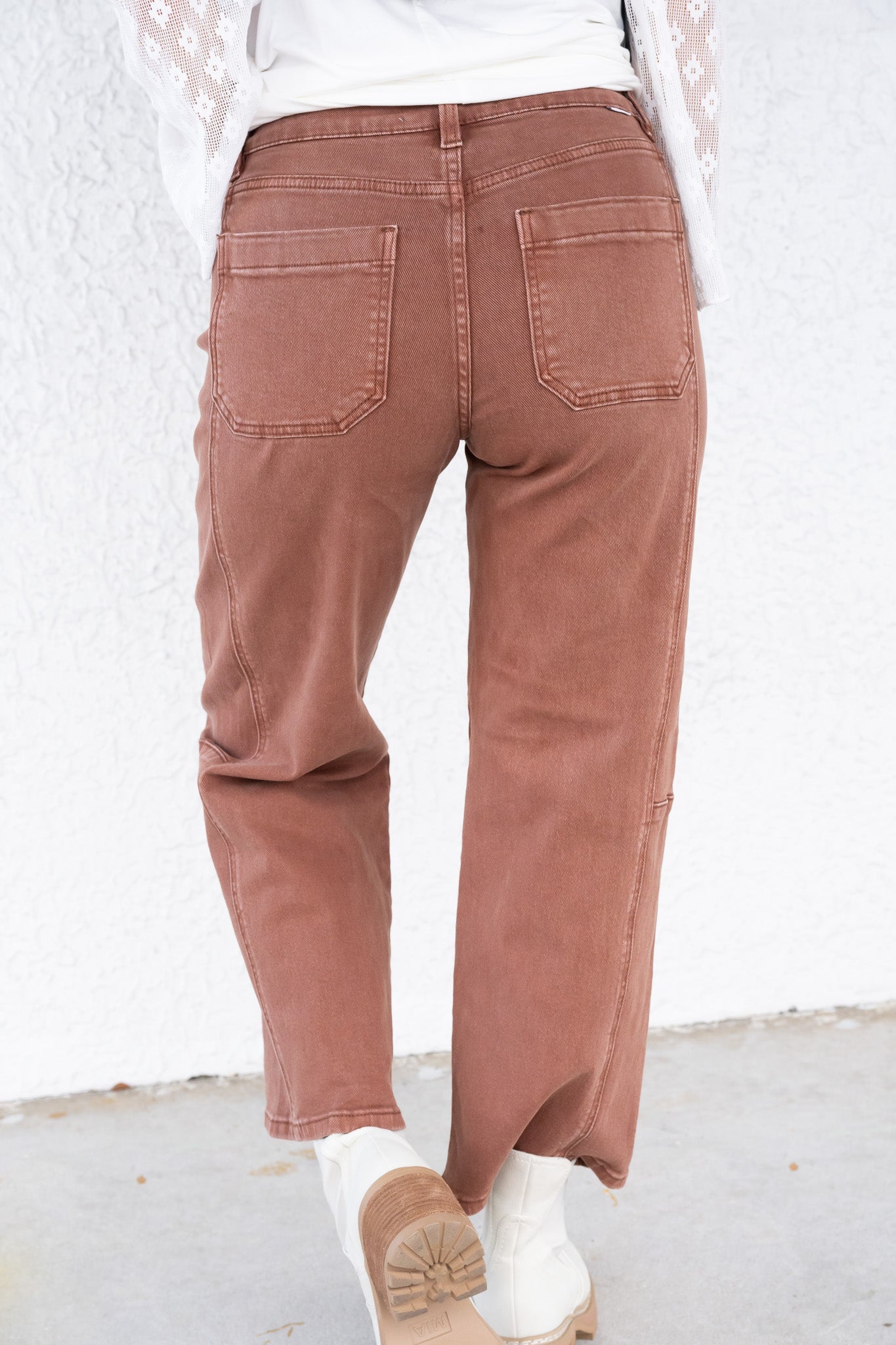 Espresso Yourself By Risen - High Rise Crop Wide Barrel Pants - Espresso