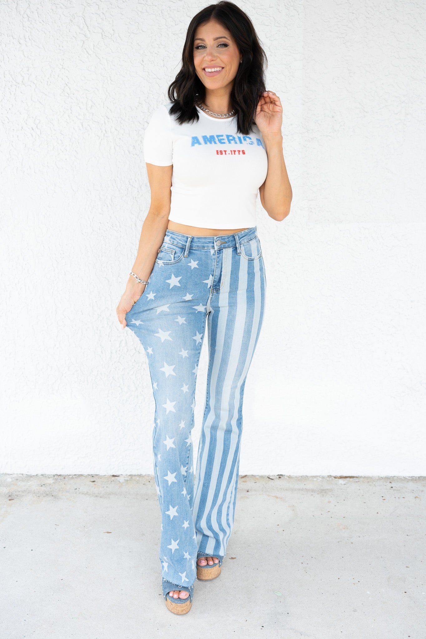 Judy Blue Born In The USA Bleach Flare Jeans