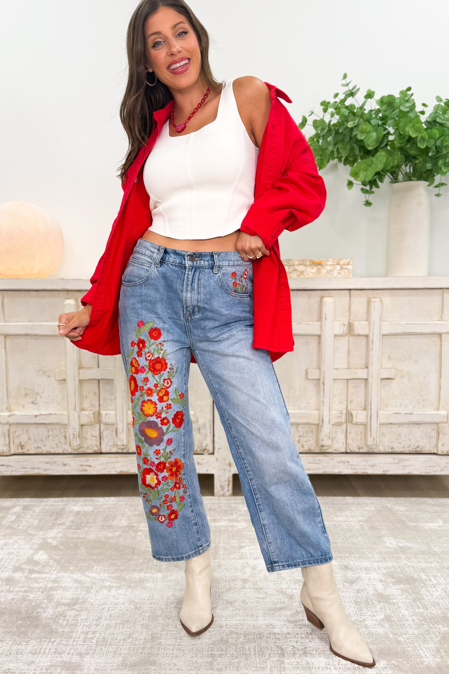 Uptown Funk Floral Embroidered Jeans