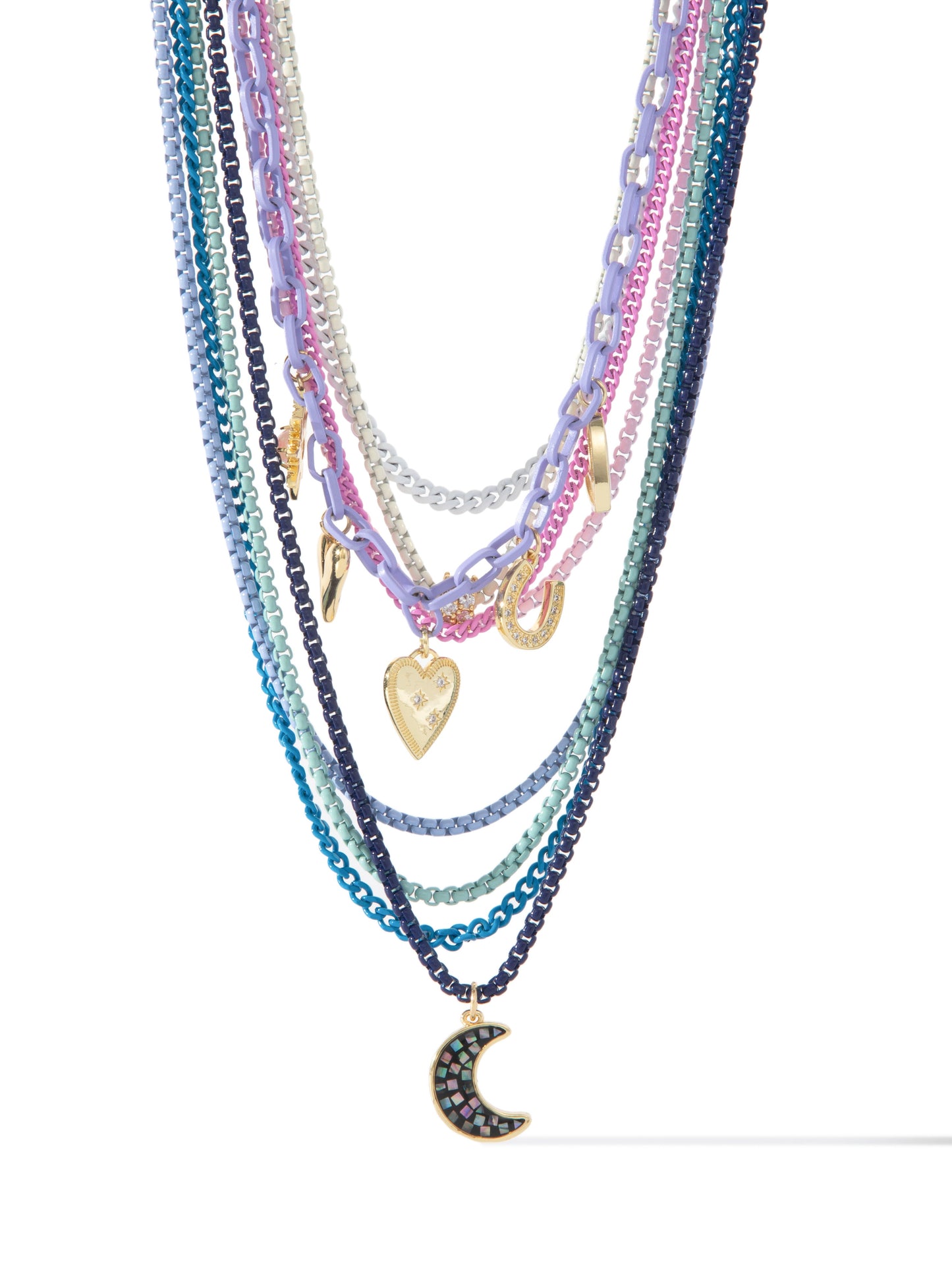 Rainbow Rhapsody Layered Charm Necklace - Pastel Dream