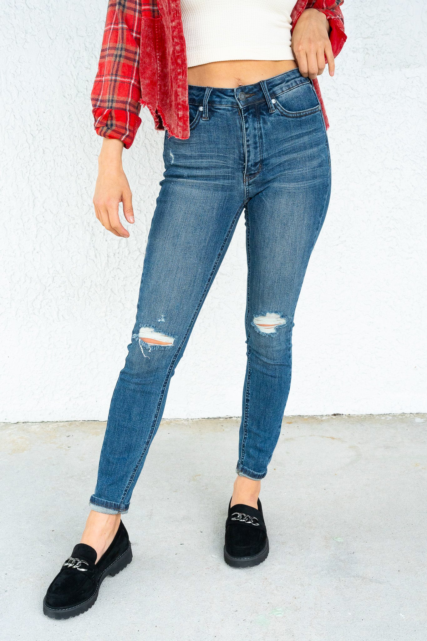 Judy Blue Jessie's Girl Mid Rise Tummy Control Destroy Skinny Jeans