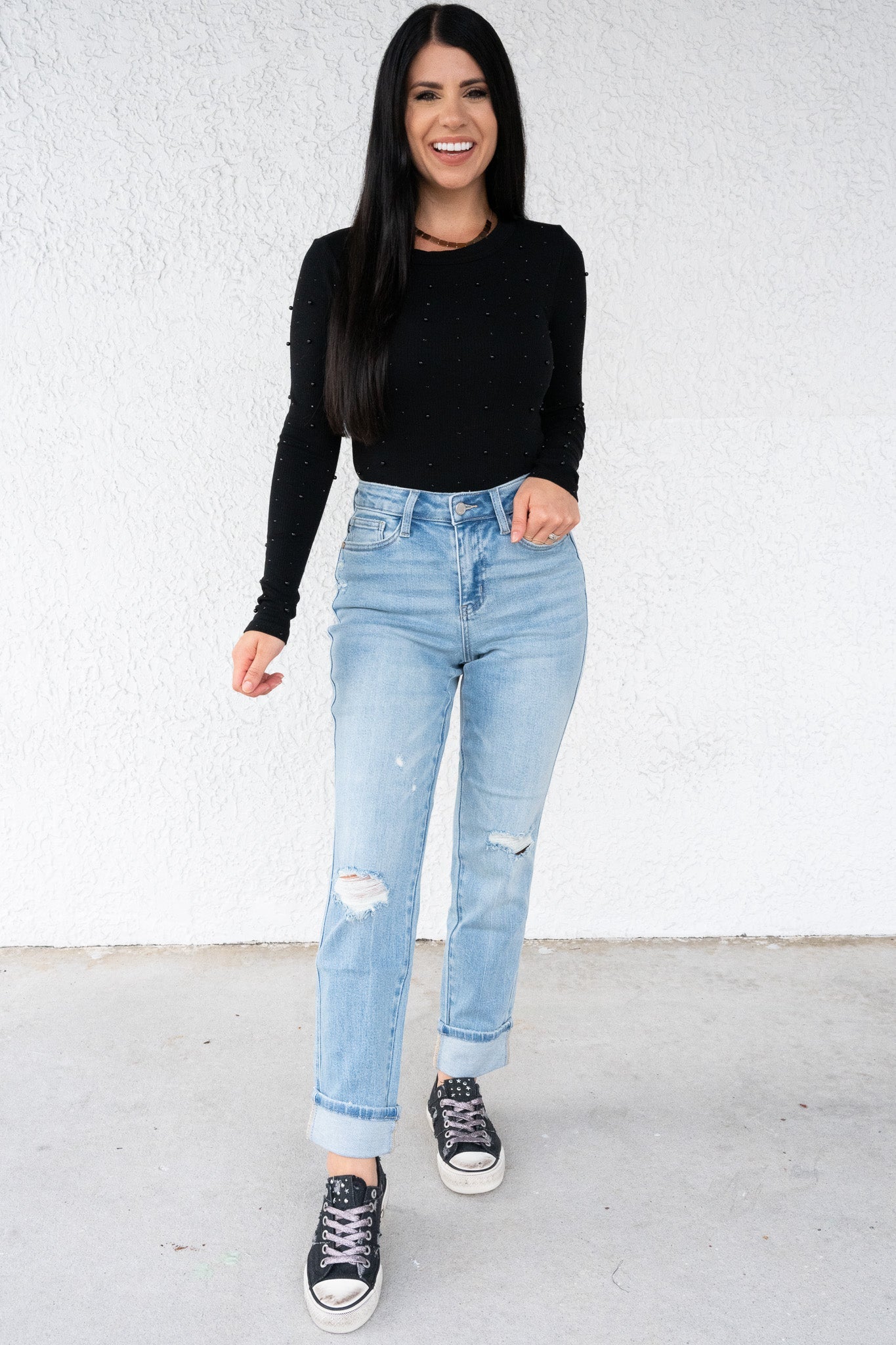 Judy Blue Star Struck Mid Rise Cuff Boyfriend Jeans *JB