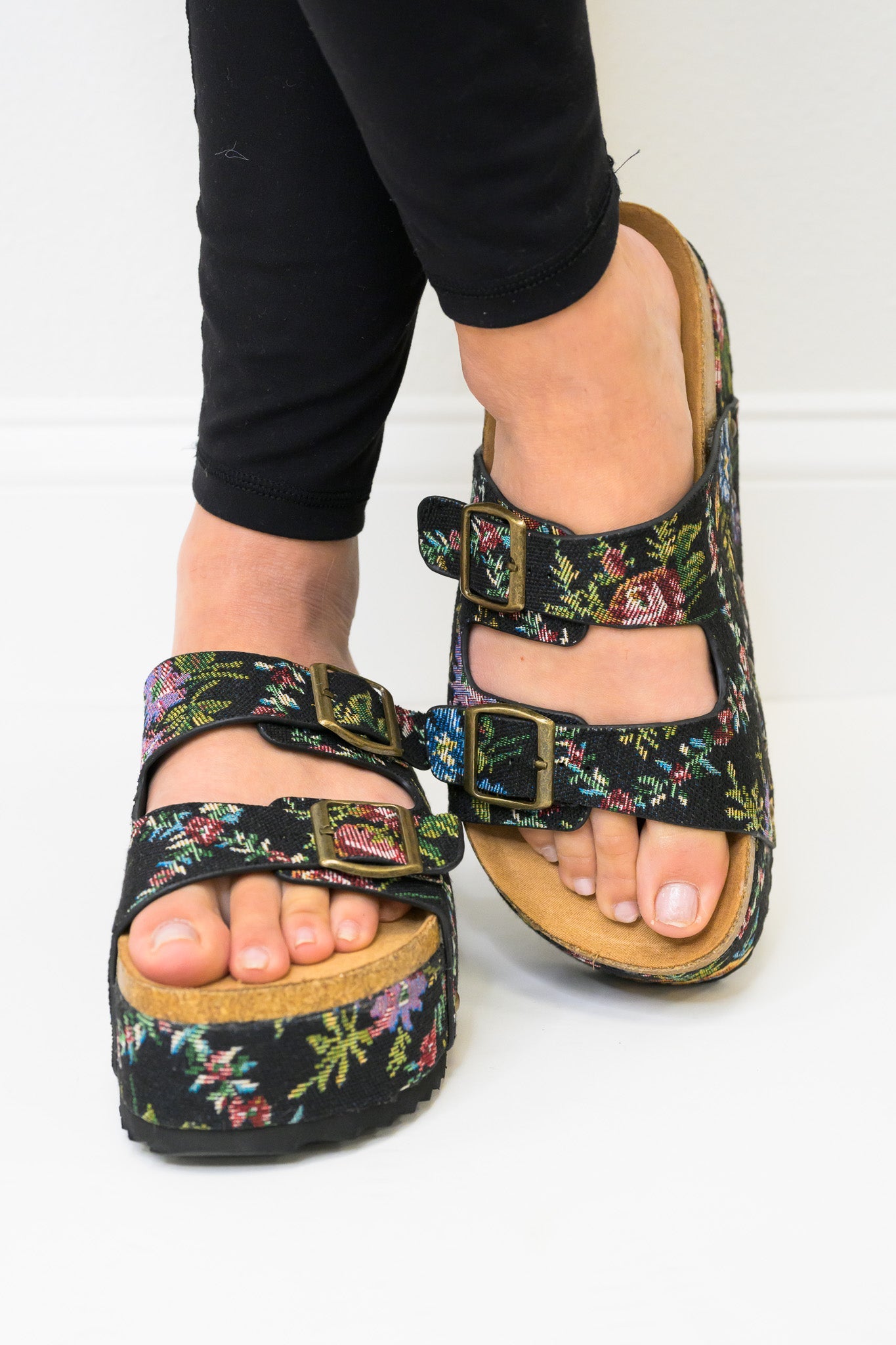 Corky's Wannabe Platform Sandals - Black Brocade Floral