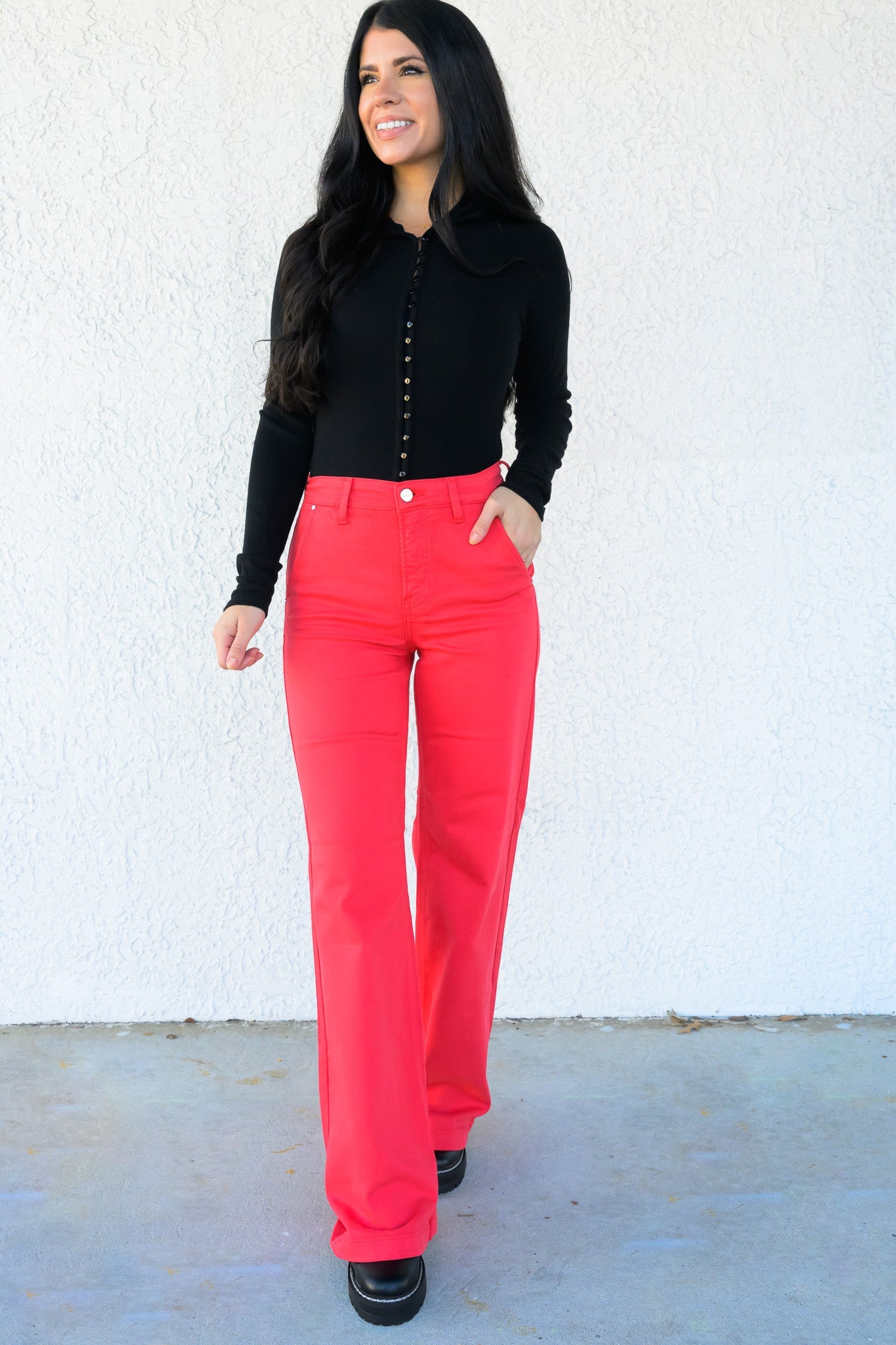 You're A Fireball By Risen - High Rise Tummy Control Wide Leg Pants - Fiesta
