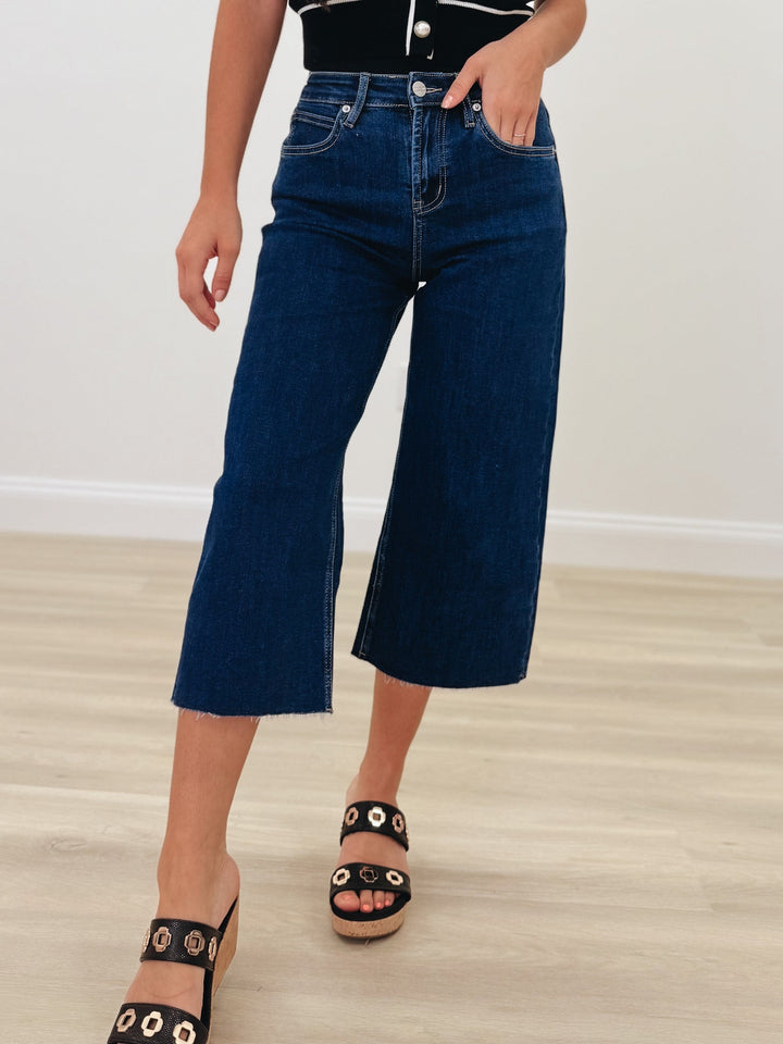 Sunshine State Of Mind By Mica - High Rise Wide Leg Capri Jeans- Rhino