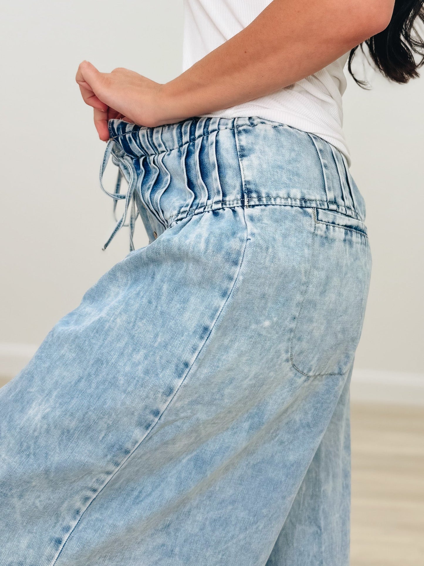 Flow State Pleated Wide Leg Pants - Denim