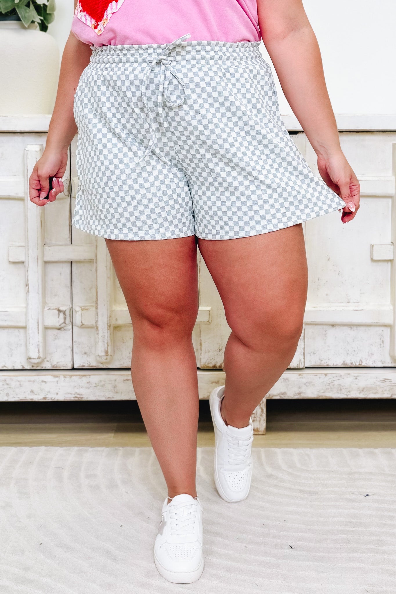 Square Up Checkerboard Shorts - Heather Grey