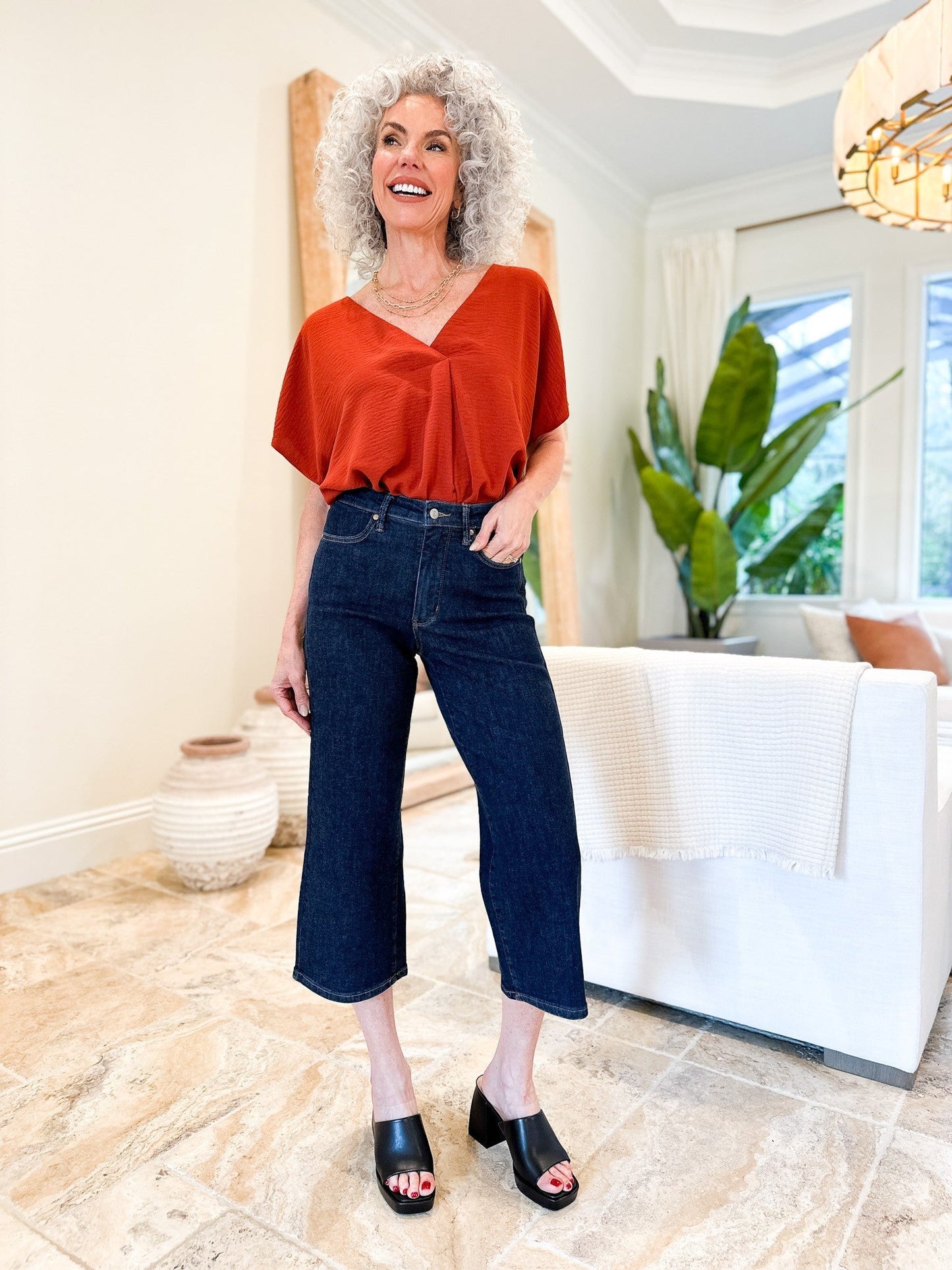 Judy Blue Cute As A Button High Rise Tummy Control Crop Wide Jeans