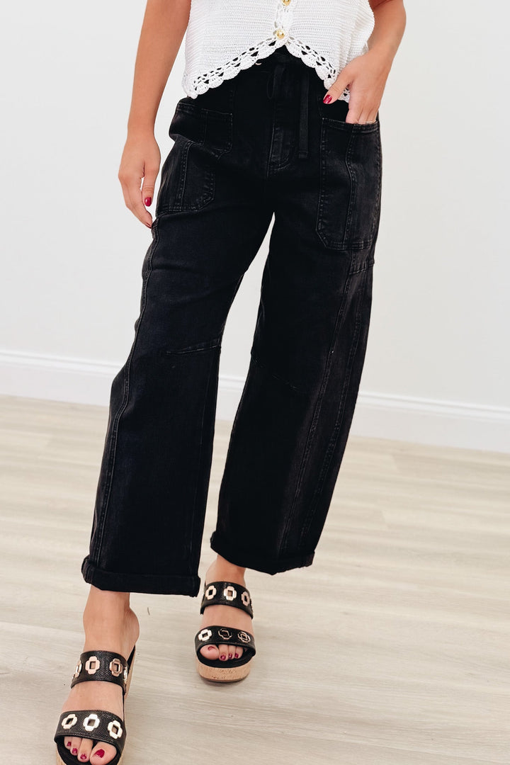 The Revival By Risen - High Rise Wide Barrel Cargo Jeans - Black