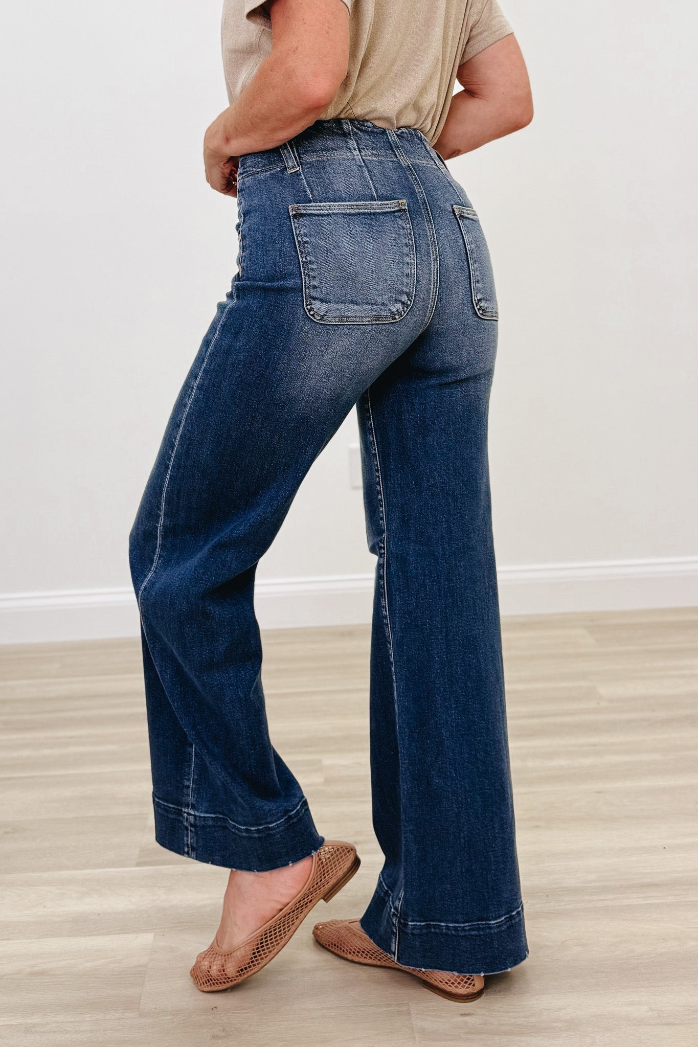 The Piper By Risen - High Rise-Ankle Wide-Seam Detailed Jeans - Dark