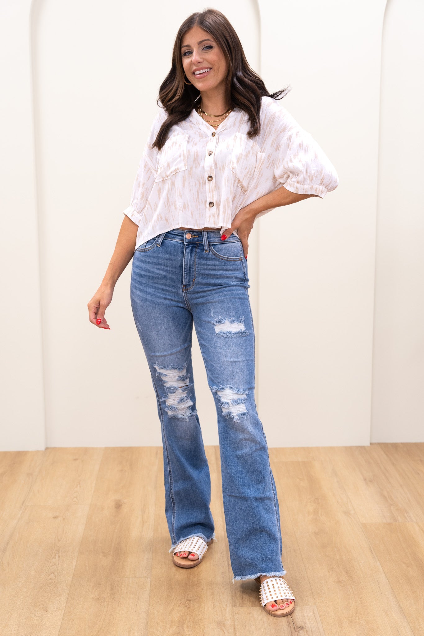 Judy Blue Keep Holding On High Rise Distressed Frayed Hem Bootcut Jeans