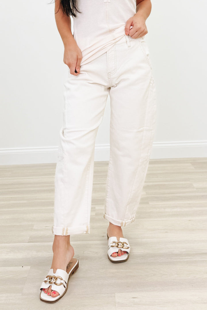 The Downtown By Risen - High Rise Relaxed Barrel Cuffed Jeans - Ivory