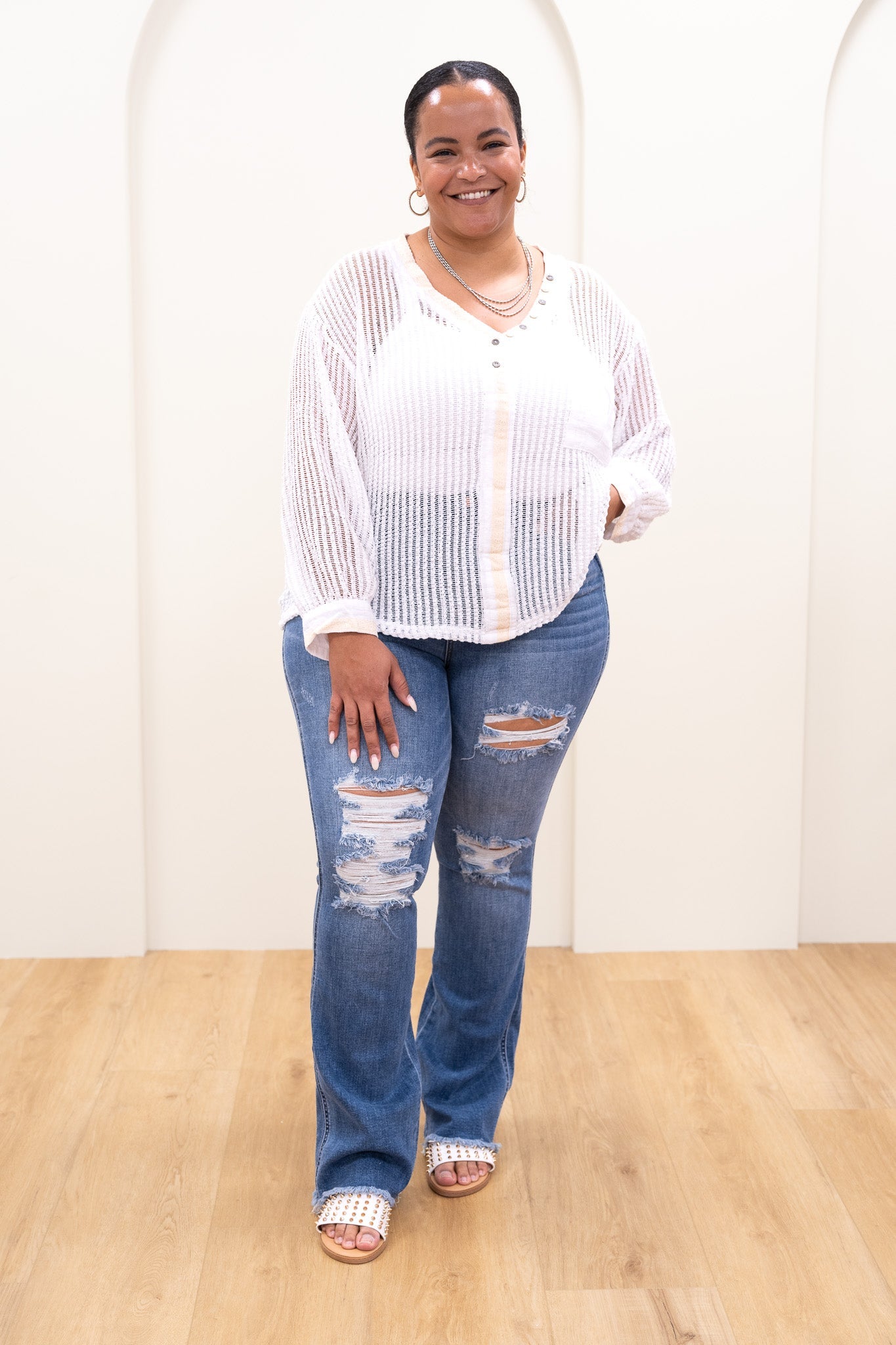 Judy Blue Keep Holding On High Rise Distressed Frayed Hem Bootcut Jeans