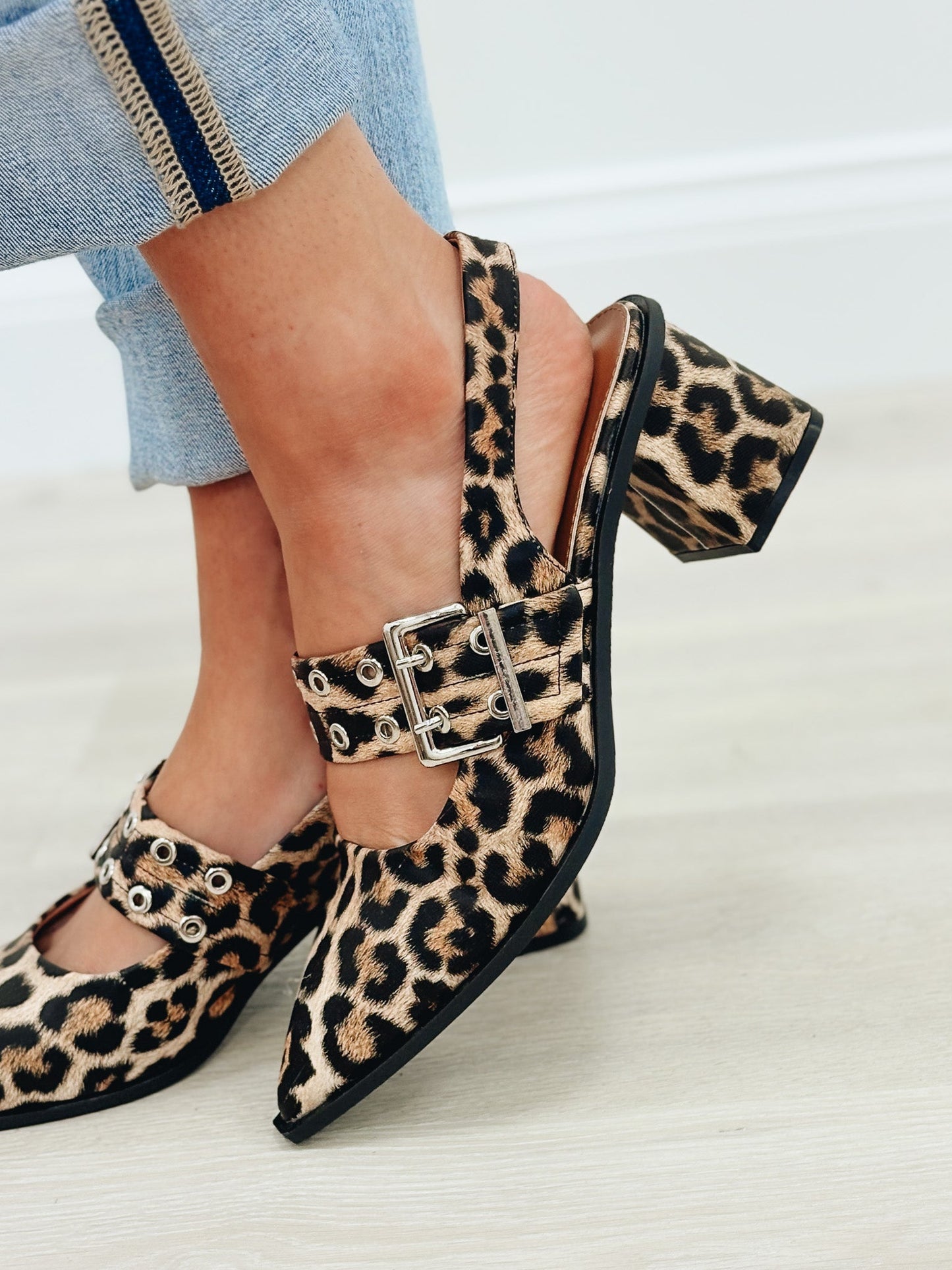 Abigail Slingback Heel Loafers - Leopard