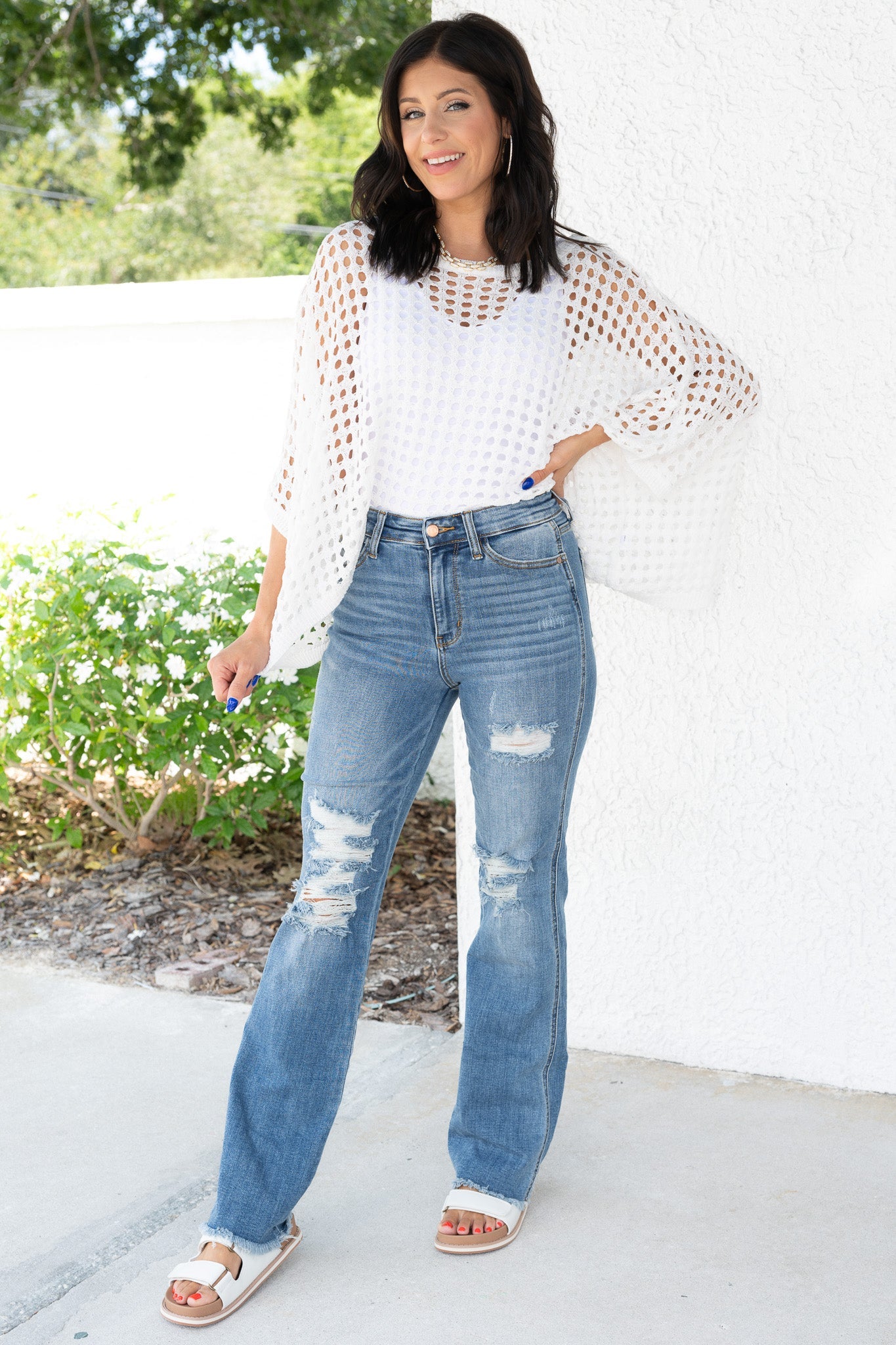 Judy Blue Keep Holding On High Rise Distressed Frayed Hem Bootcut Jeans