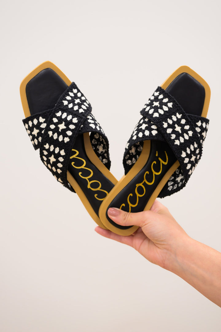 Ccocci Hayden Crochet Knitted Cross Sandal - Black