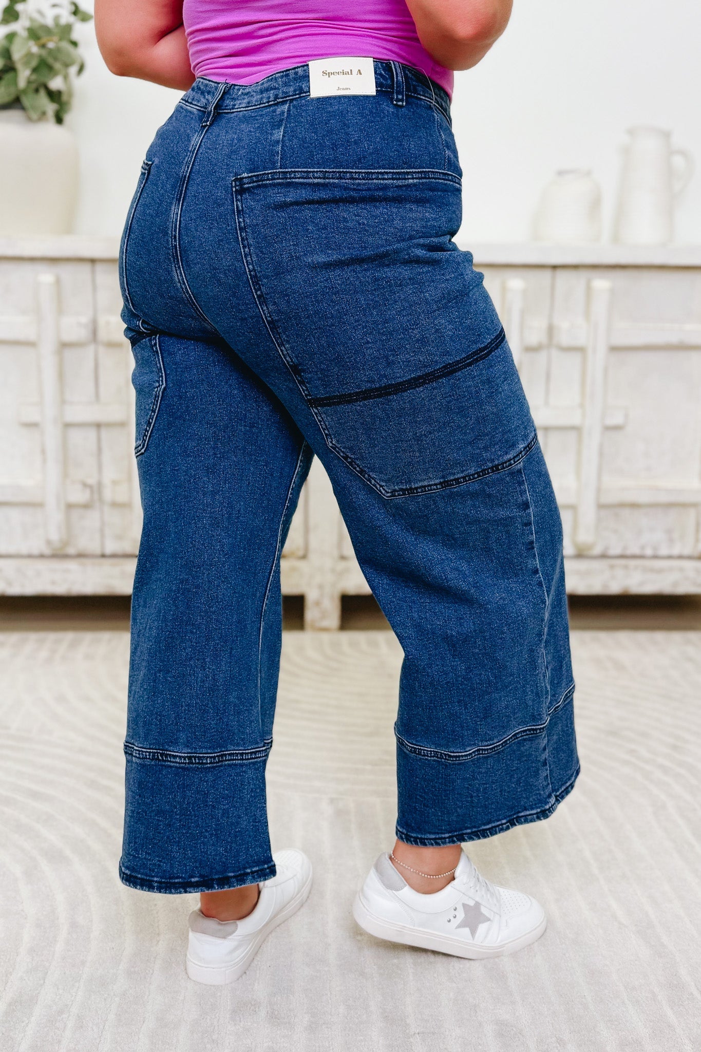 Unique Apparel By Saige Denim - Wide Leg Utility Jeans - Dark