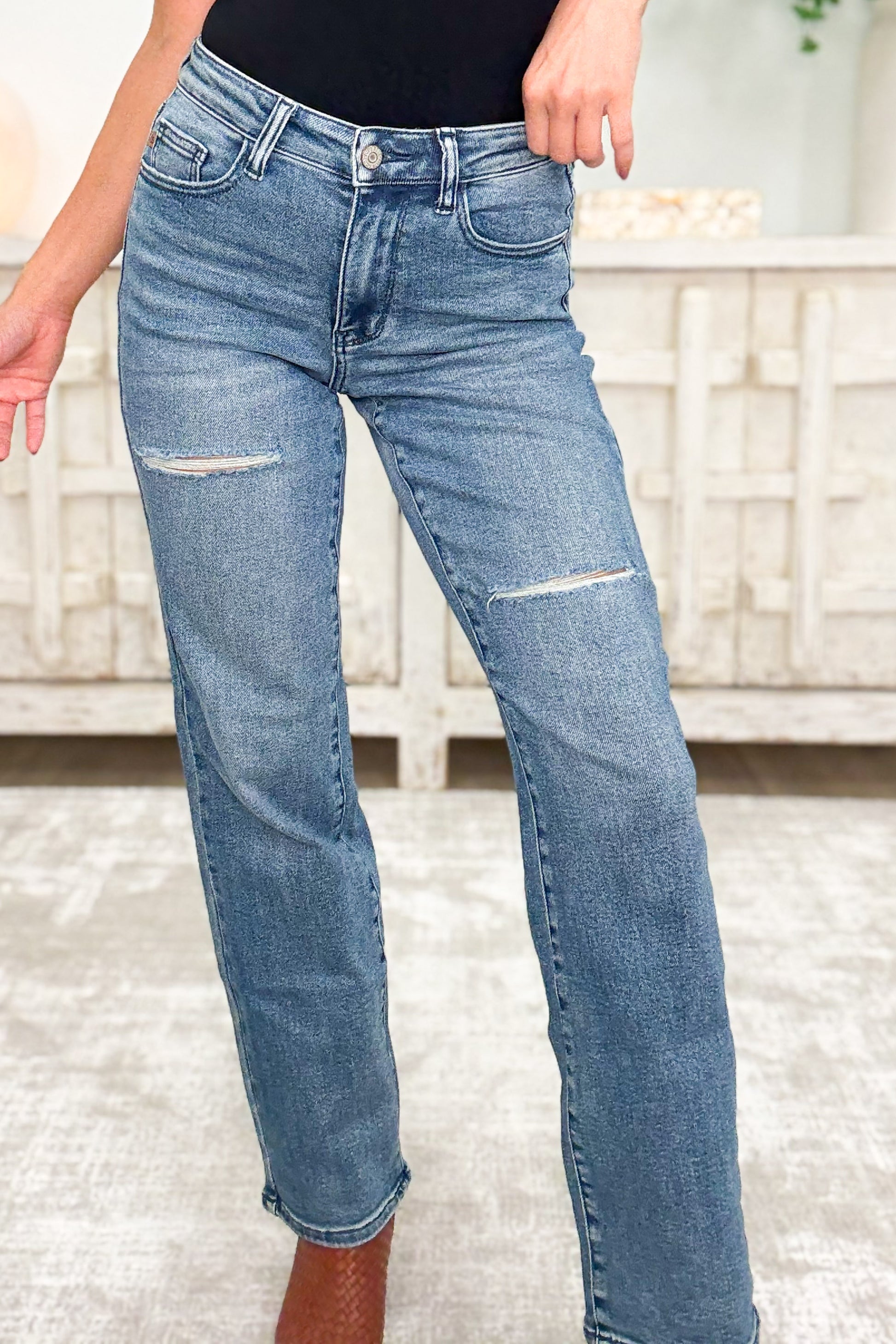 One Call Away By Judy Blue - Mid Rise Destroyed Dad Jeans