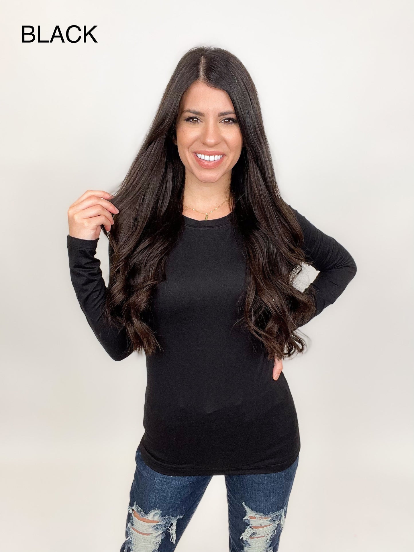 Slimming Long Sleeve Round Neck Tee