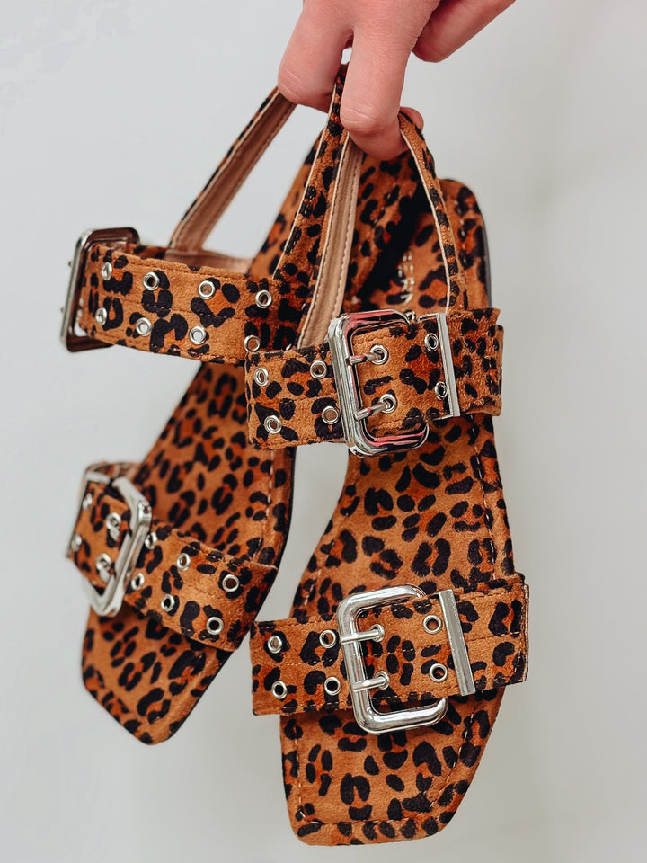 Charlotte Slingback Buckle Strap Sandals - Leopard
