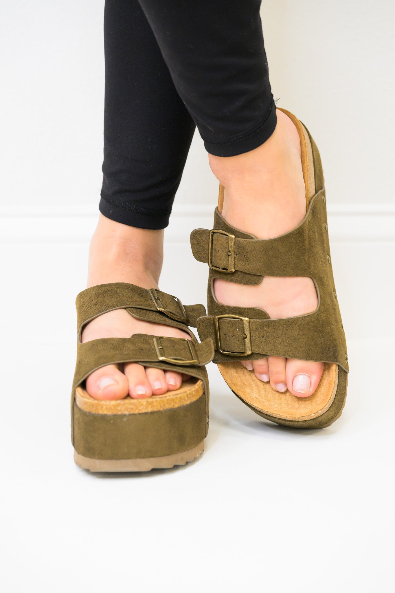 Corky's Wannabe Platform Sandals - Khaki Faux Suede
