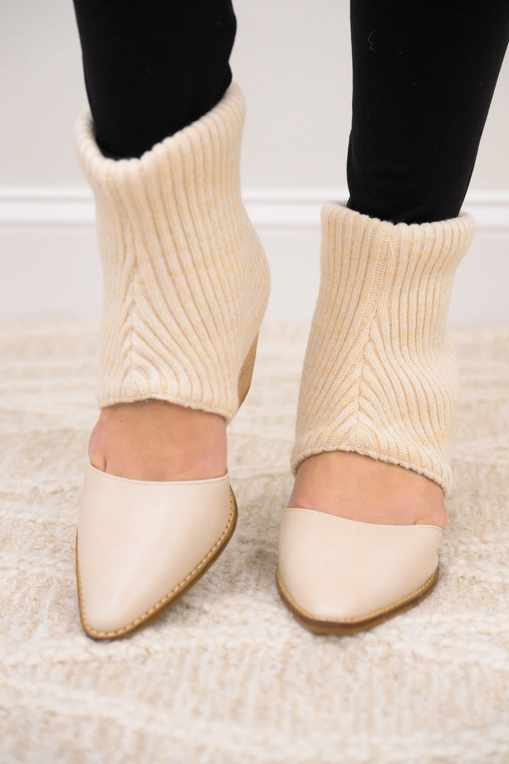 Magnolia Cut Out Chunky Knitted Cuff Ankle Booties - Cream