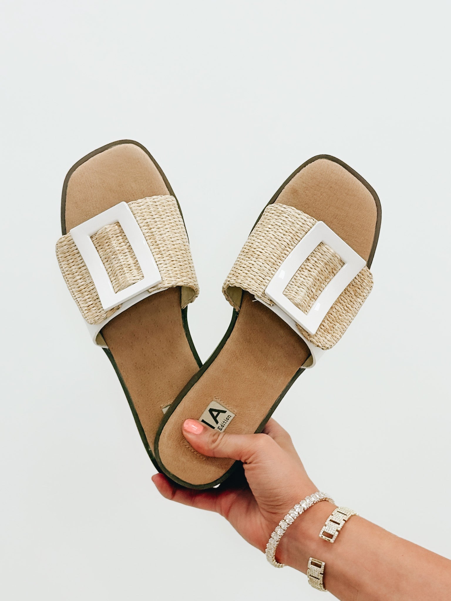 MIA Barbados Flat Sandals - Natural White Raffia