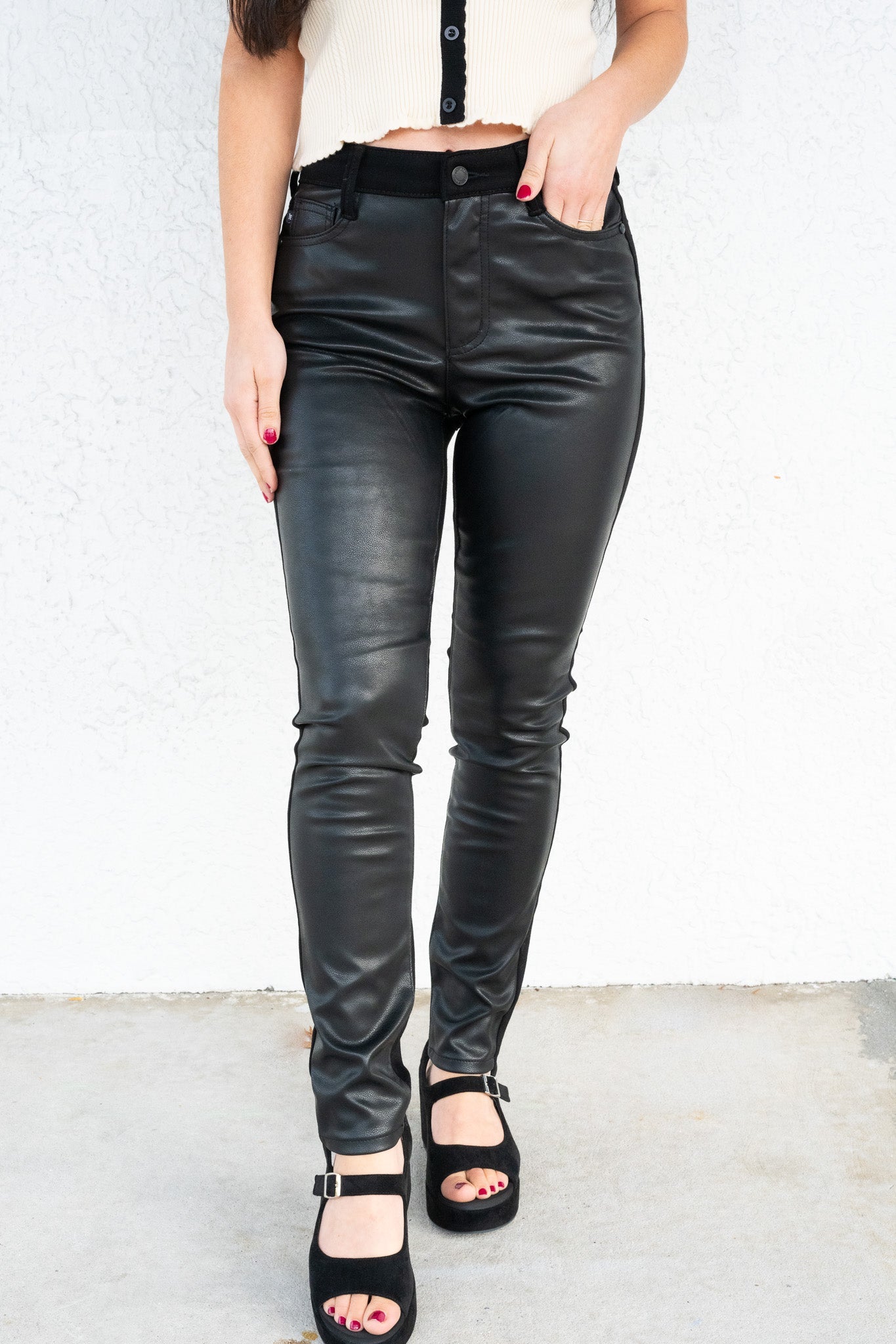 Half The Fun By Judy Blue - High Rise Faux Leather & Denim Skinny Jeans