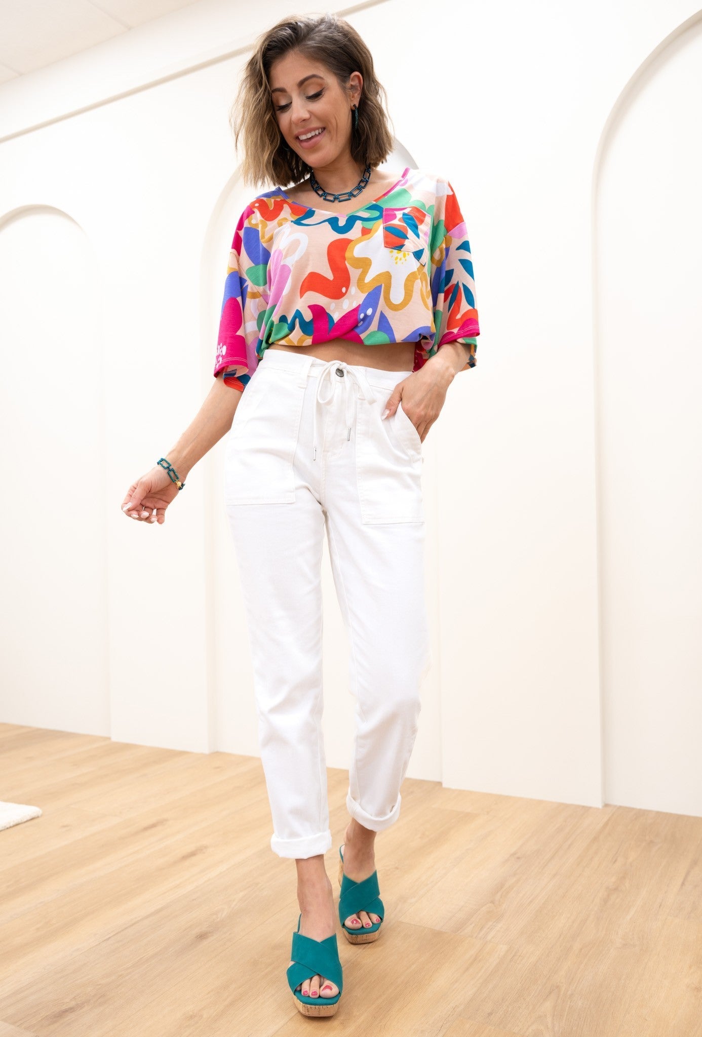 Judy Blue Icing On The Cake Cuffed Joggers - White