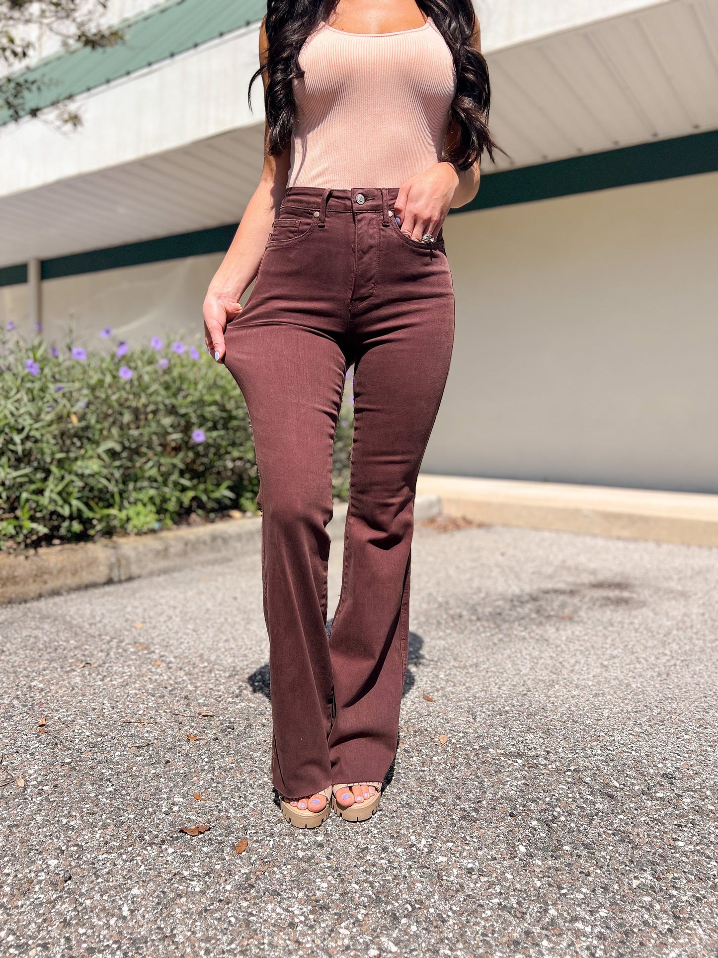 Judy Blue Tummy Control Flare Jeans - Espresso
