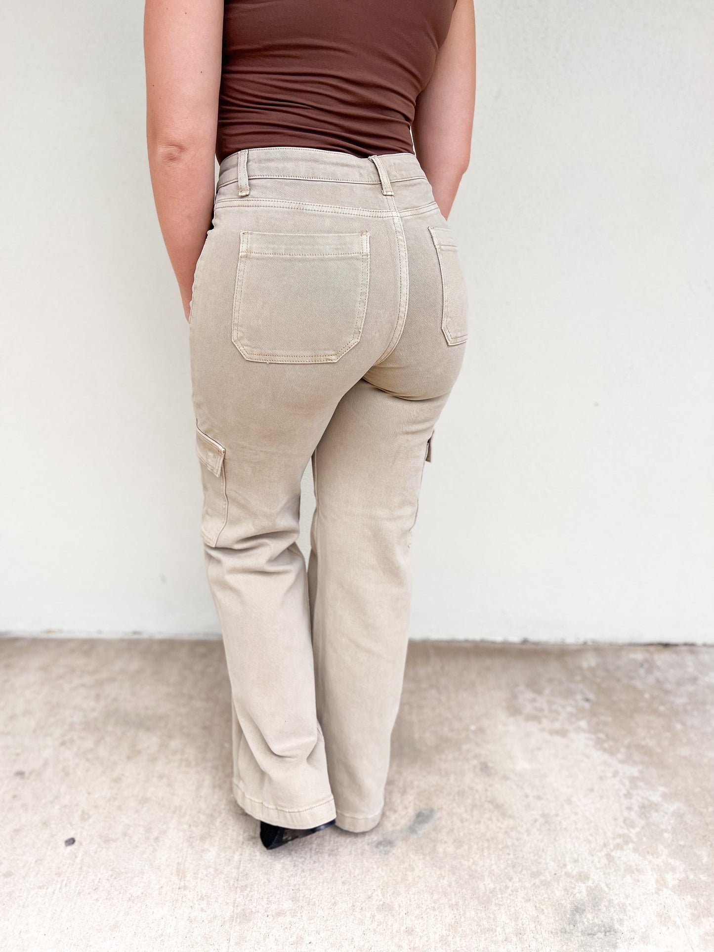Risen Cargo Wide Leg Jeans - Khaki