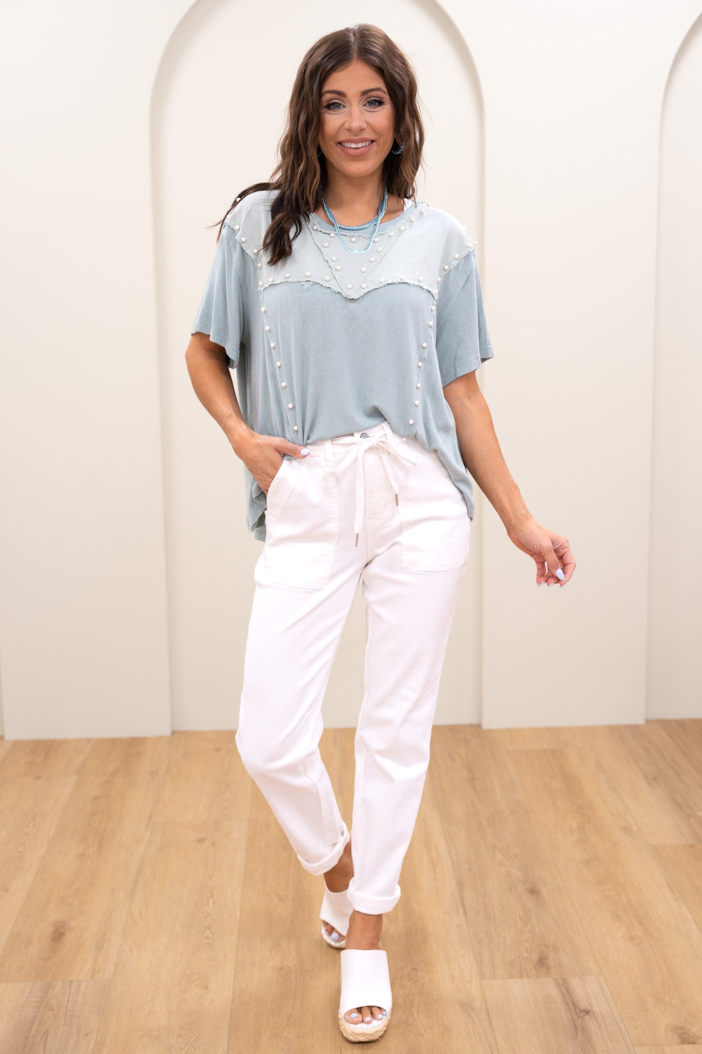 Judy Blue Icing On The Cake Cuffed Joggers - White