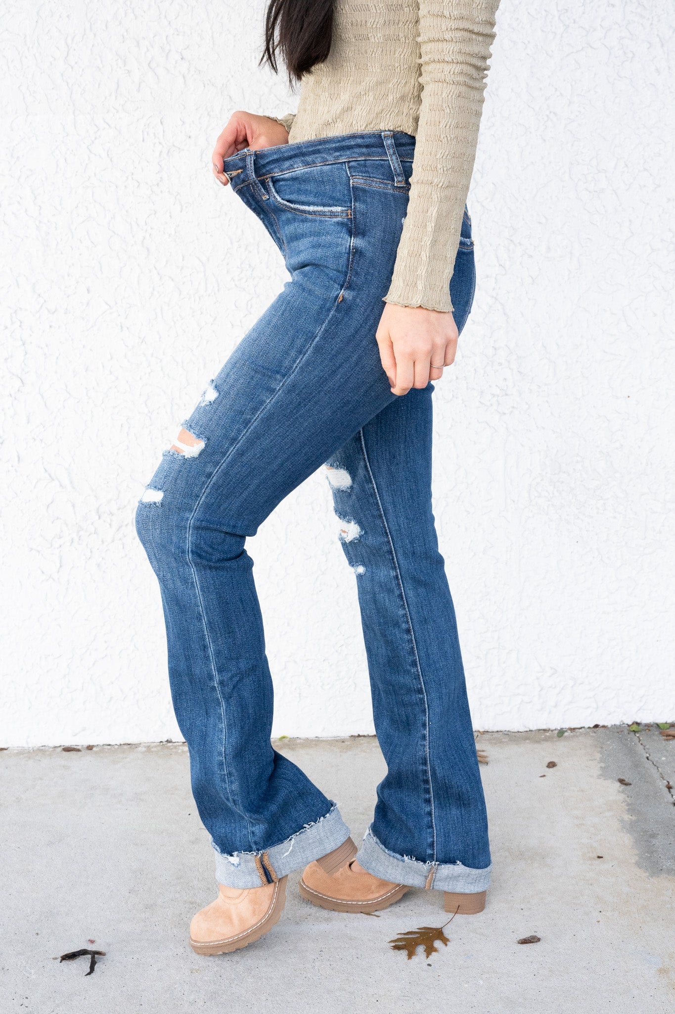 Crushing It By Lovervet - High Rise Raw Hem Bootcut Jeans