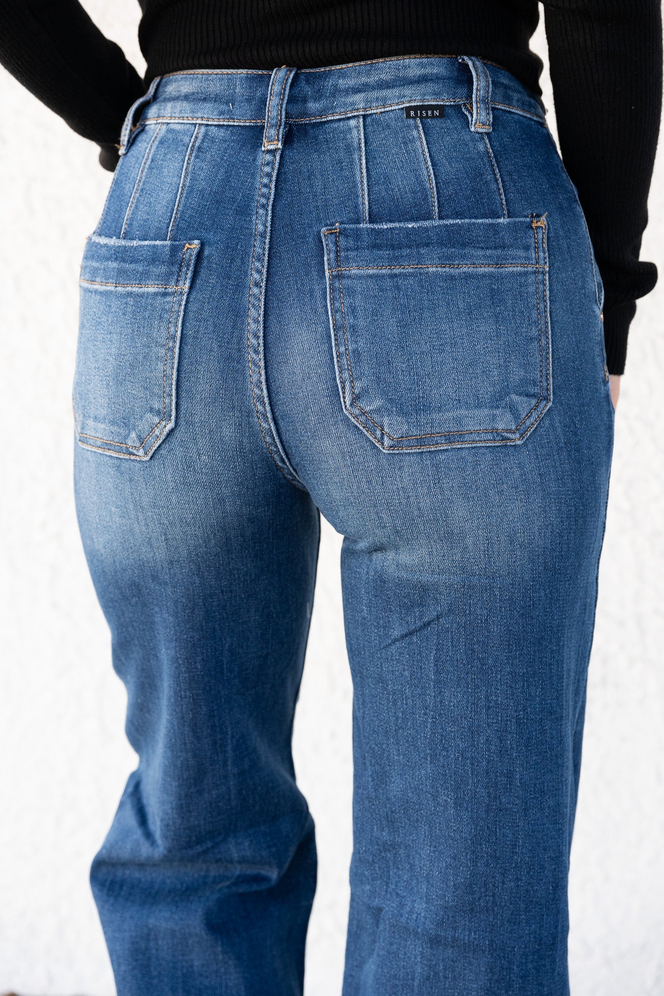 All The Class By Risen High Rise Wide Leg Slanted Pocket Jeans - Dark