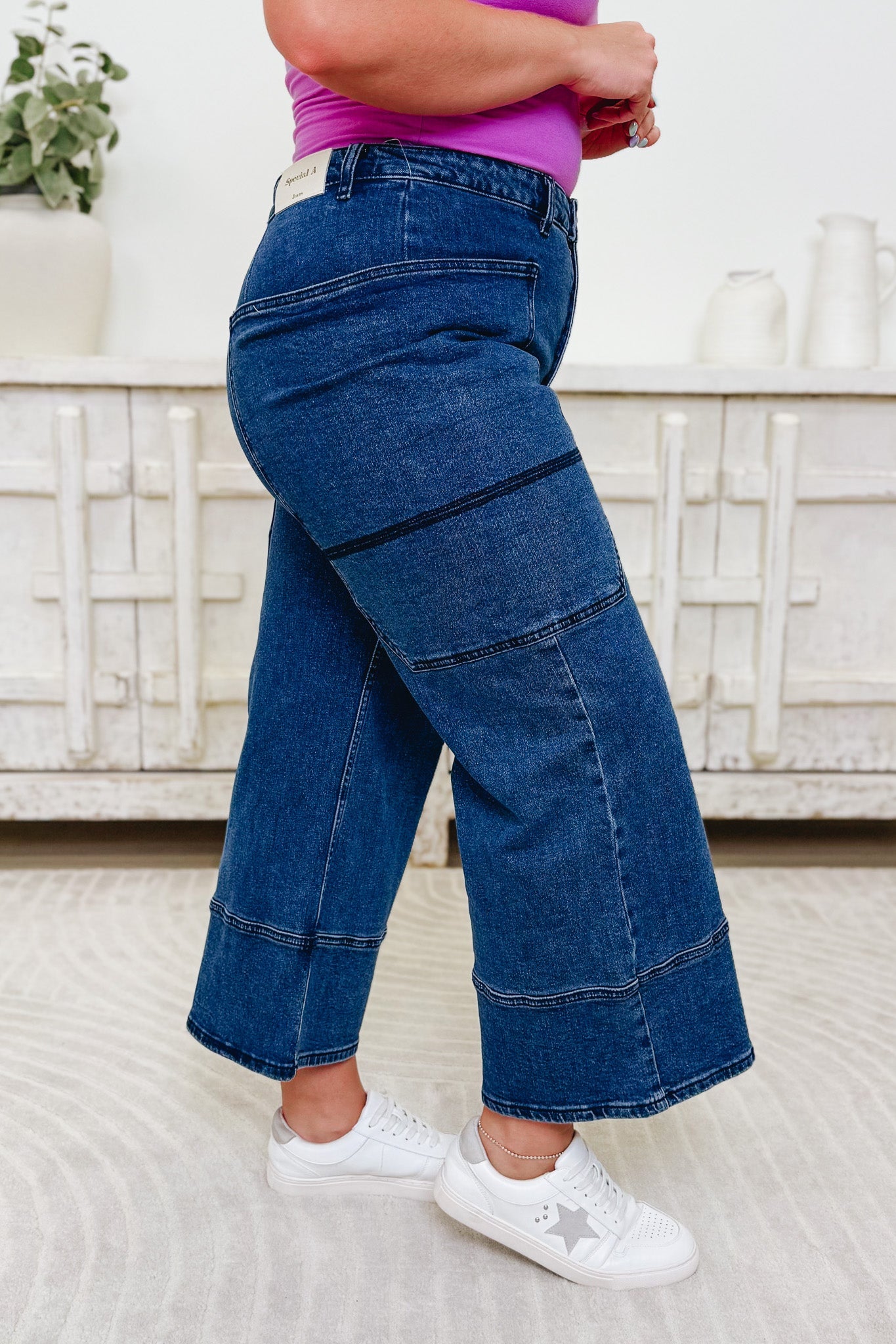 Unique Apparel By Saige Denim - Wide Leg Utility Jeans - Dark