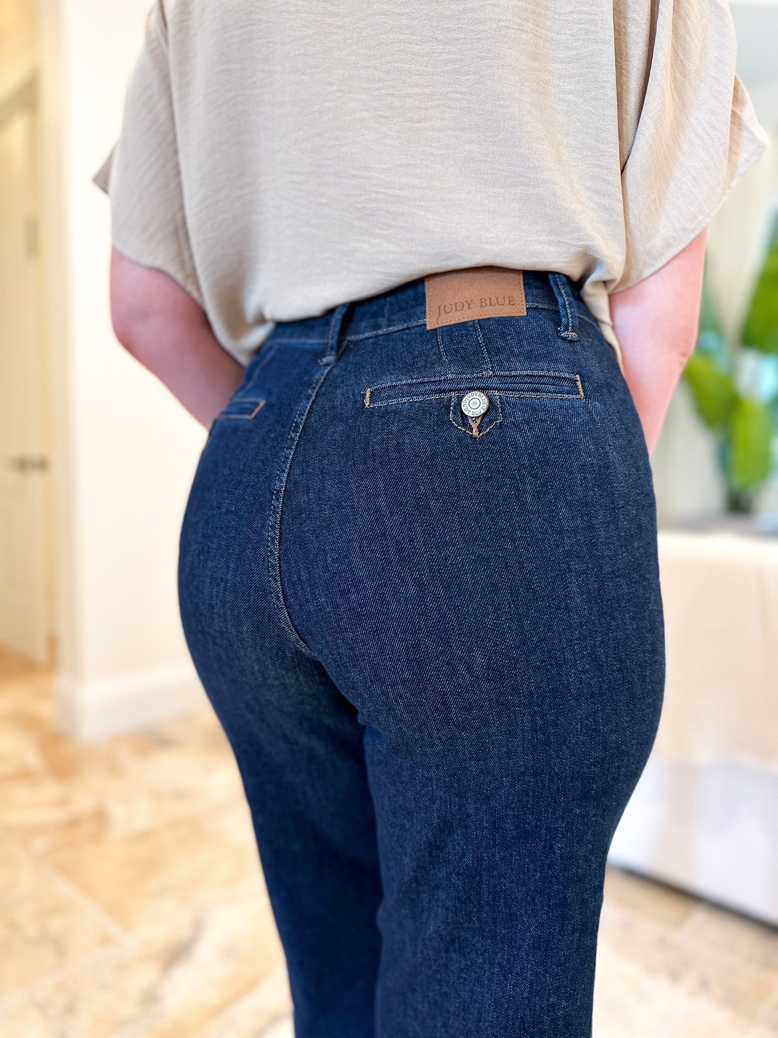 Judy Blue Cute As A Button High Rise Tummy Control Crop Wide Jeans