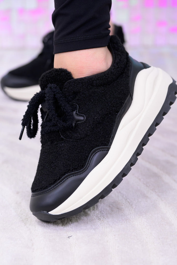 Teddy Bear Furry Sneakers - Black