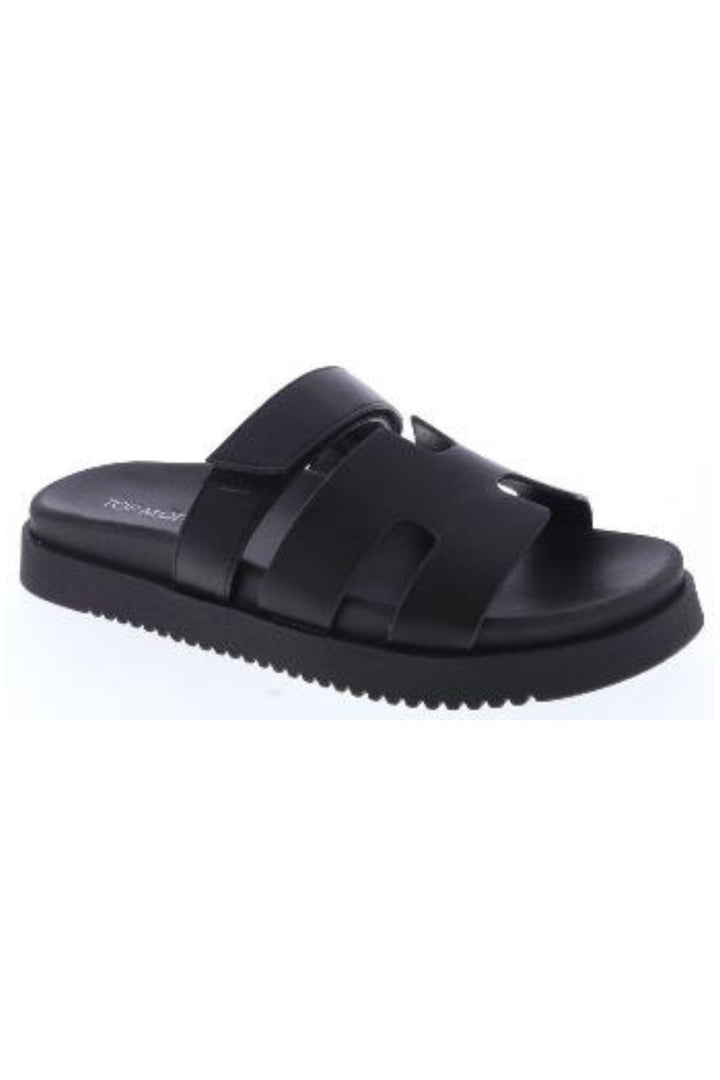 Lyon Platform Slide Velcro Sandals - Black
