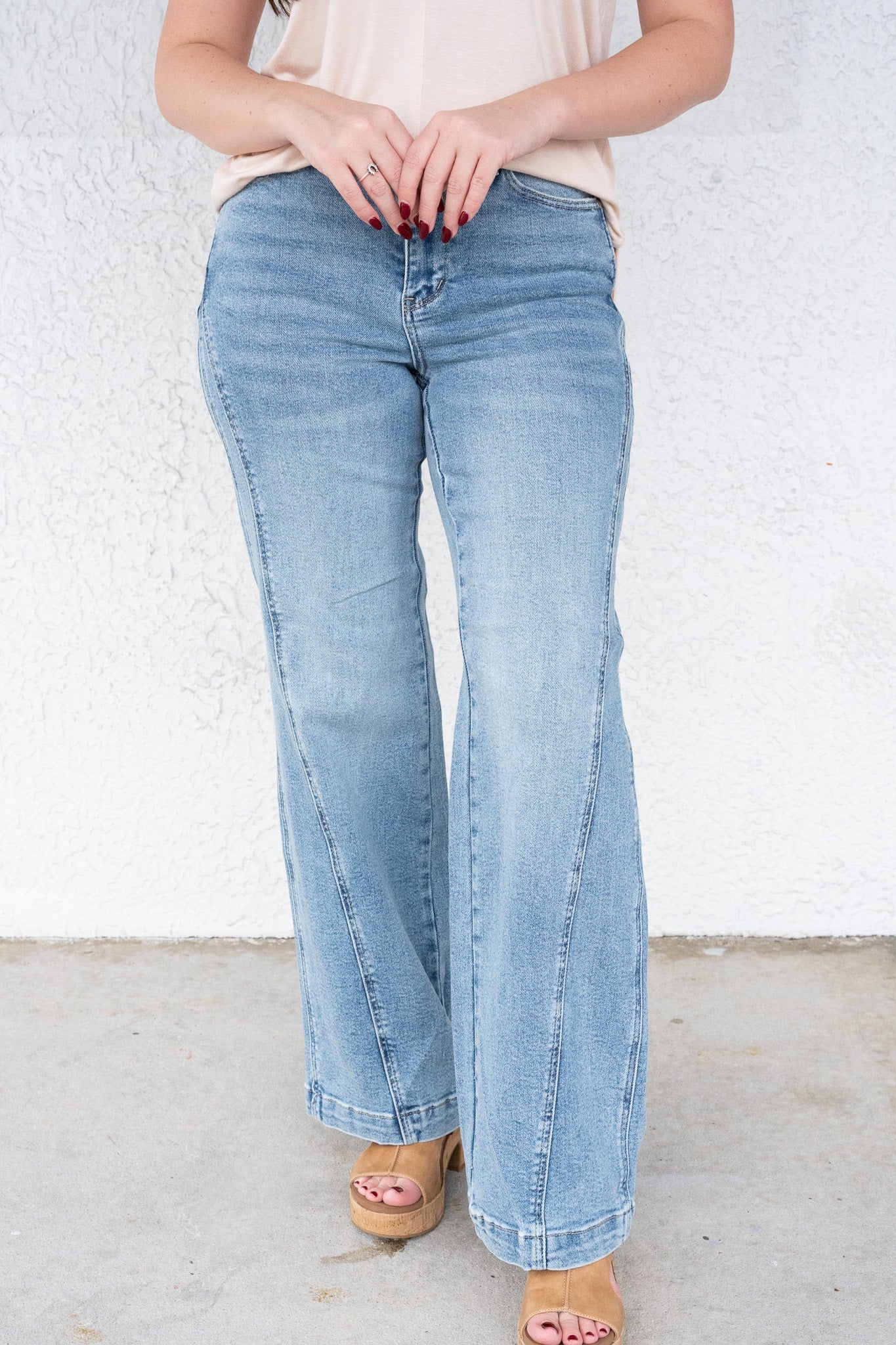Material Girl By Judy Blue - High Rise Seam Insert Retro Wide Leg Jeans