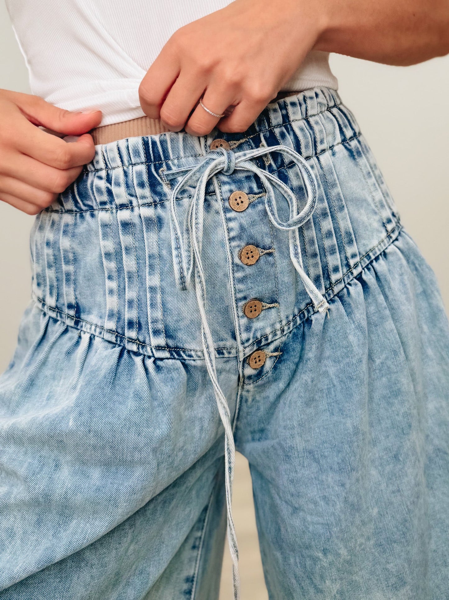Flow State Pleated Wide Leg Pants - Denim