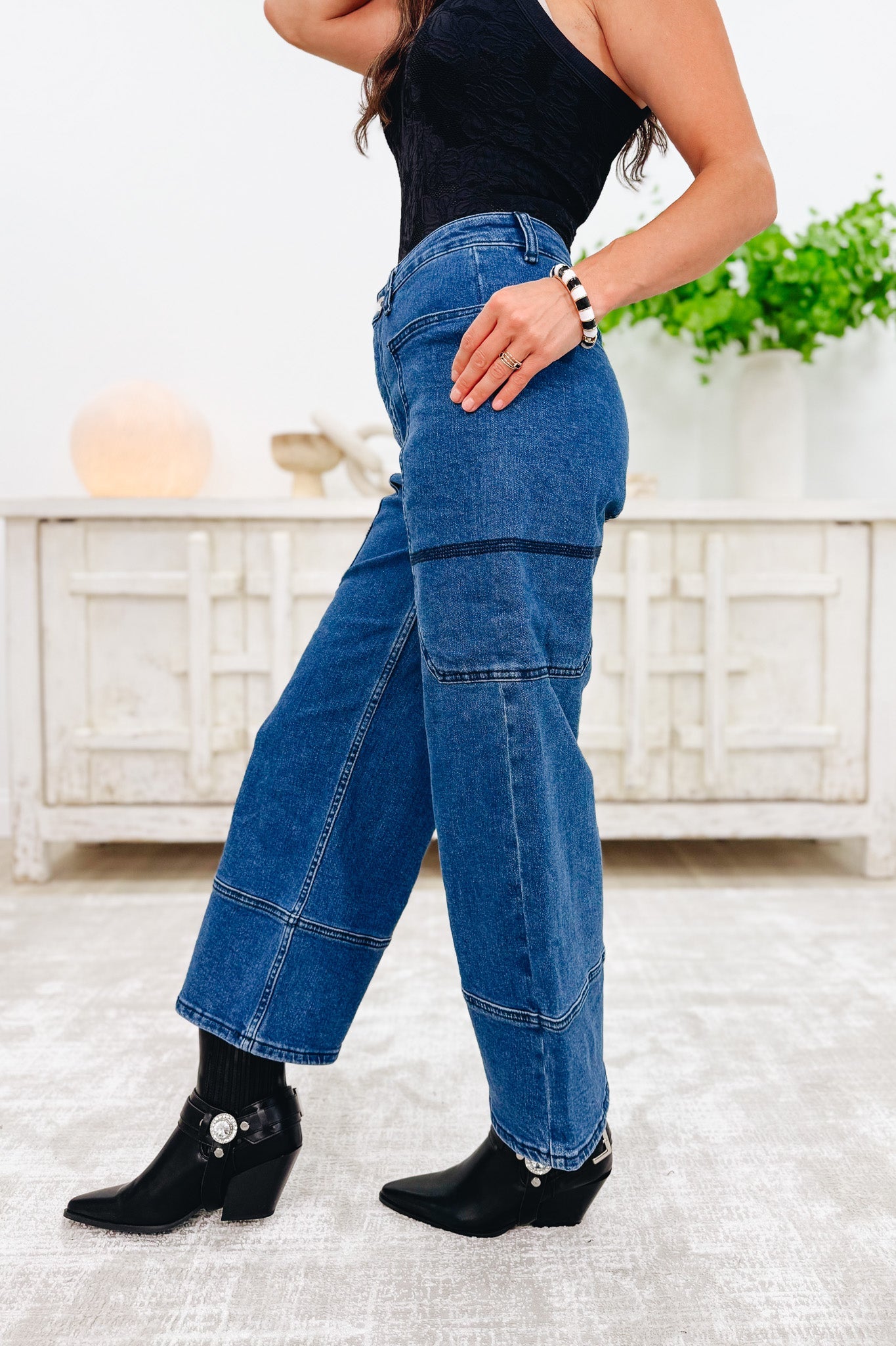Unique Apparel By Saige Denim - Wide Leg Utility Jeans - Dark