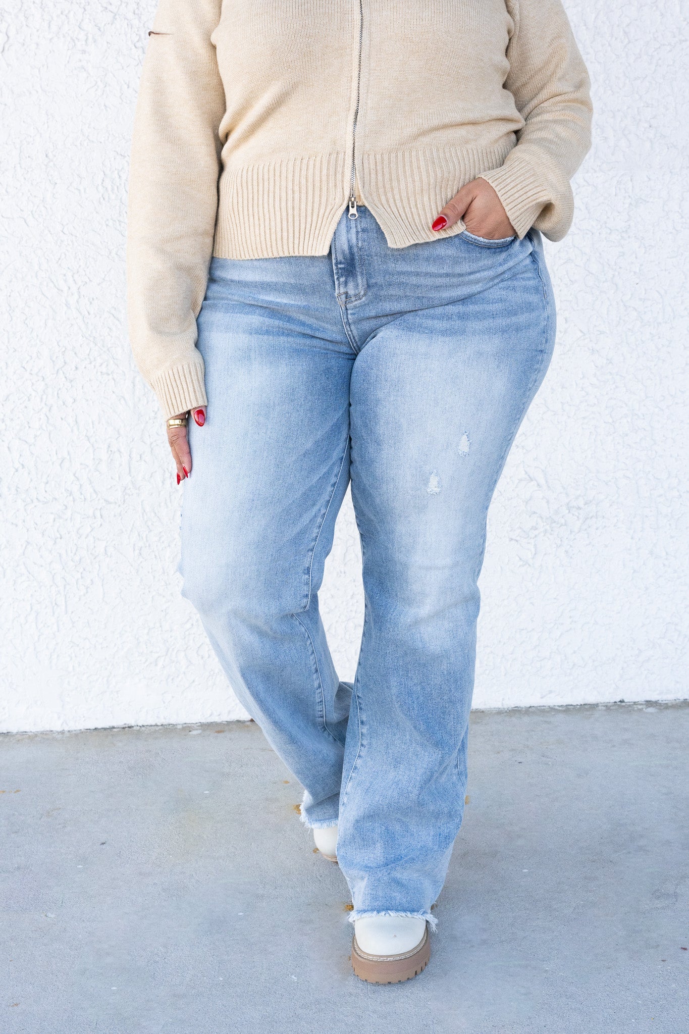 Gimme More By Risen - High Rise Straight Jeans - Light