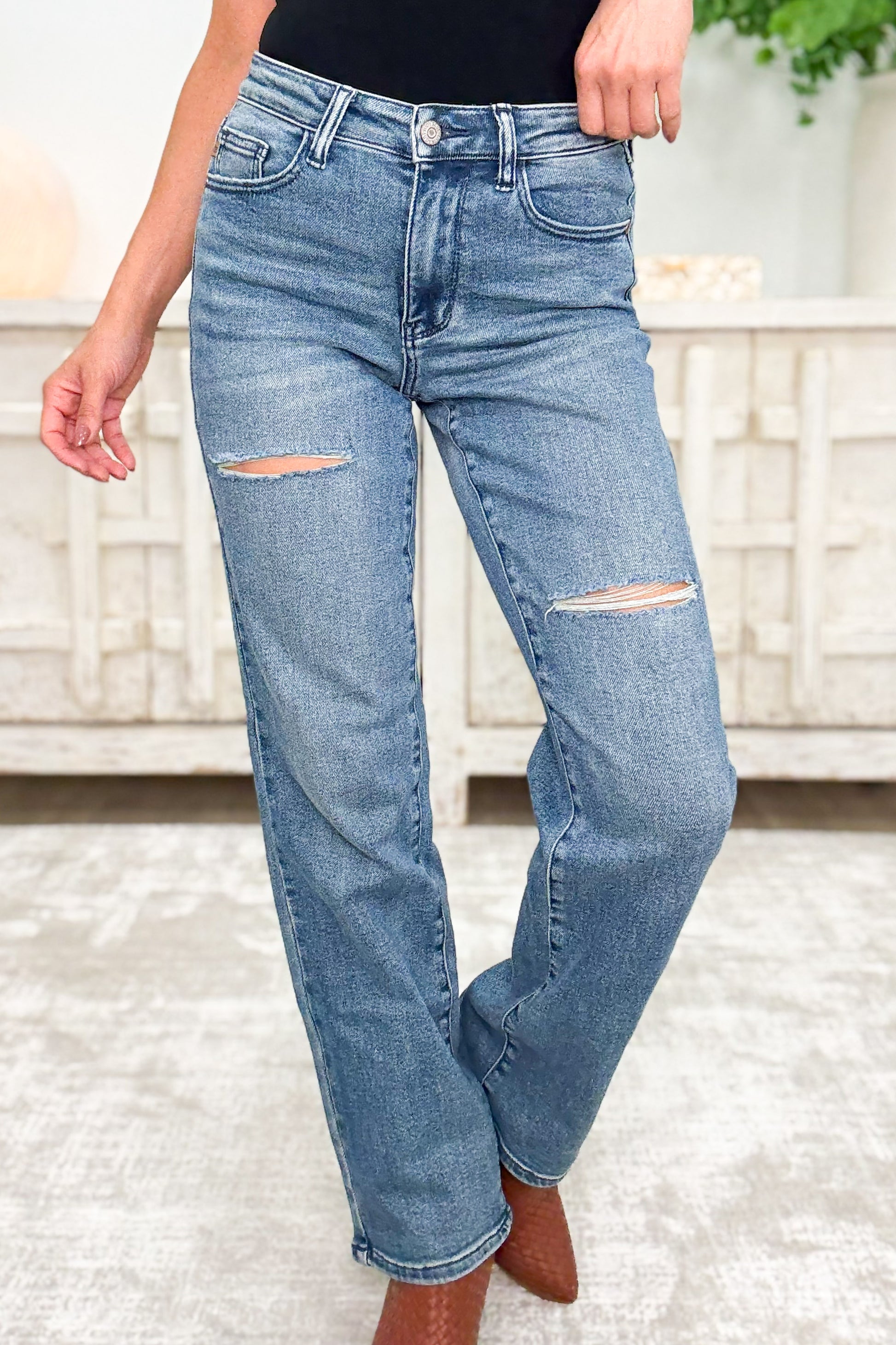 One Call Away By Judy Blue - Mid Rise Destroyed Dad Jeans