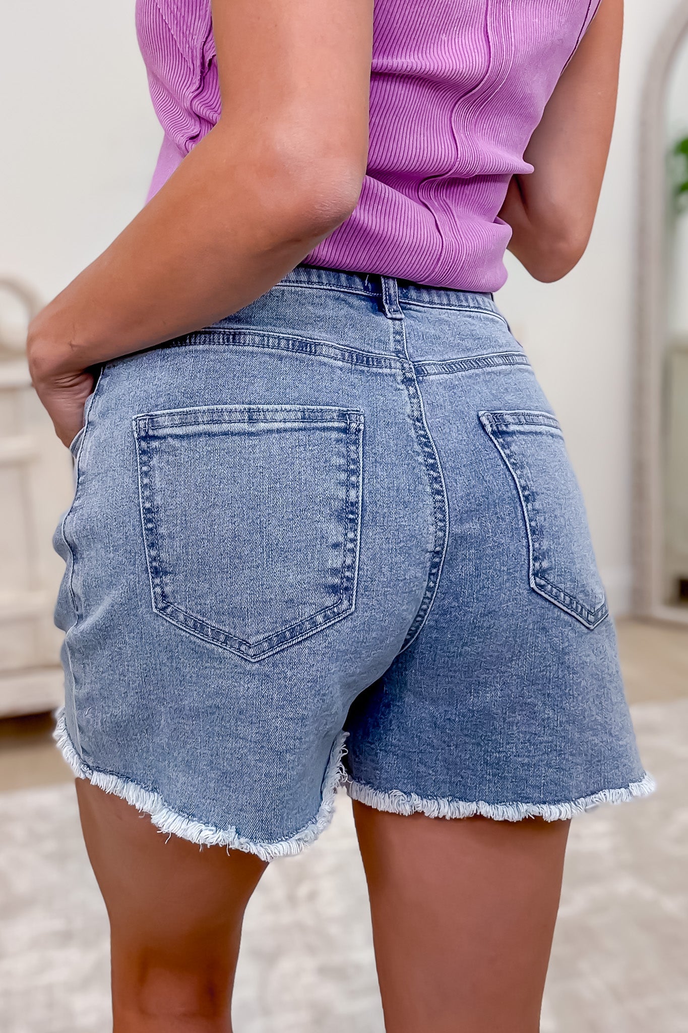 Heatwave By White Birch - Mid Rise Distressed Shorts - 4 Colors!